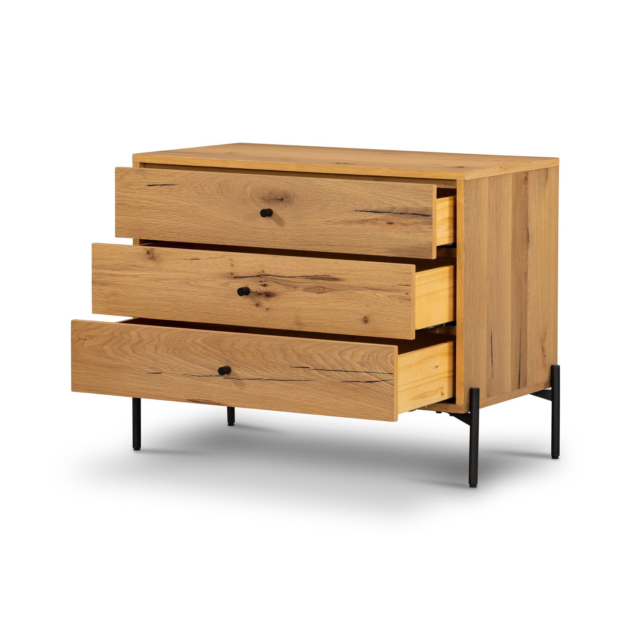 Four Hands Eaton Large Nightstand — Light Oak Resin-Dark Gunmetal