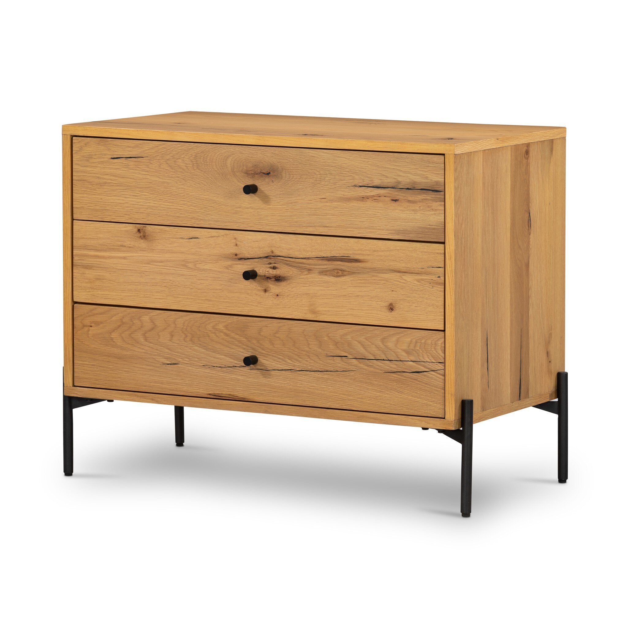 Four Hands Eaton Large Nightstand — Light Oak Resin-Dark Gunmetal