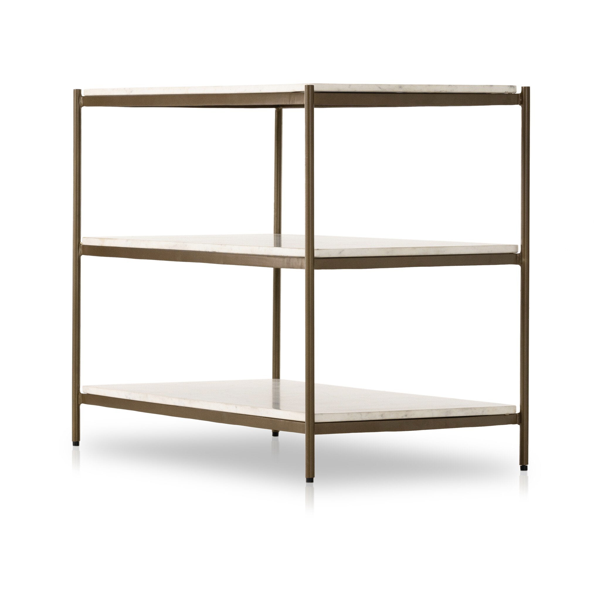 Four Hands Felix Large Nightstand — Antique Brass-Polished White Marble