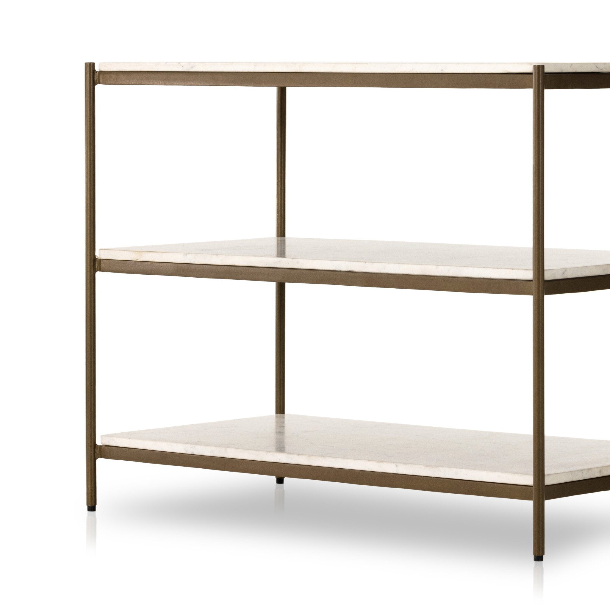 Four Hands Felix Large Nightstand — Antique Brass-Polished White Marble