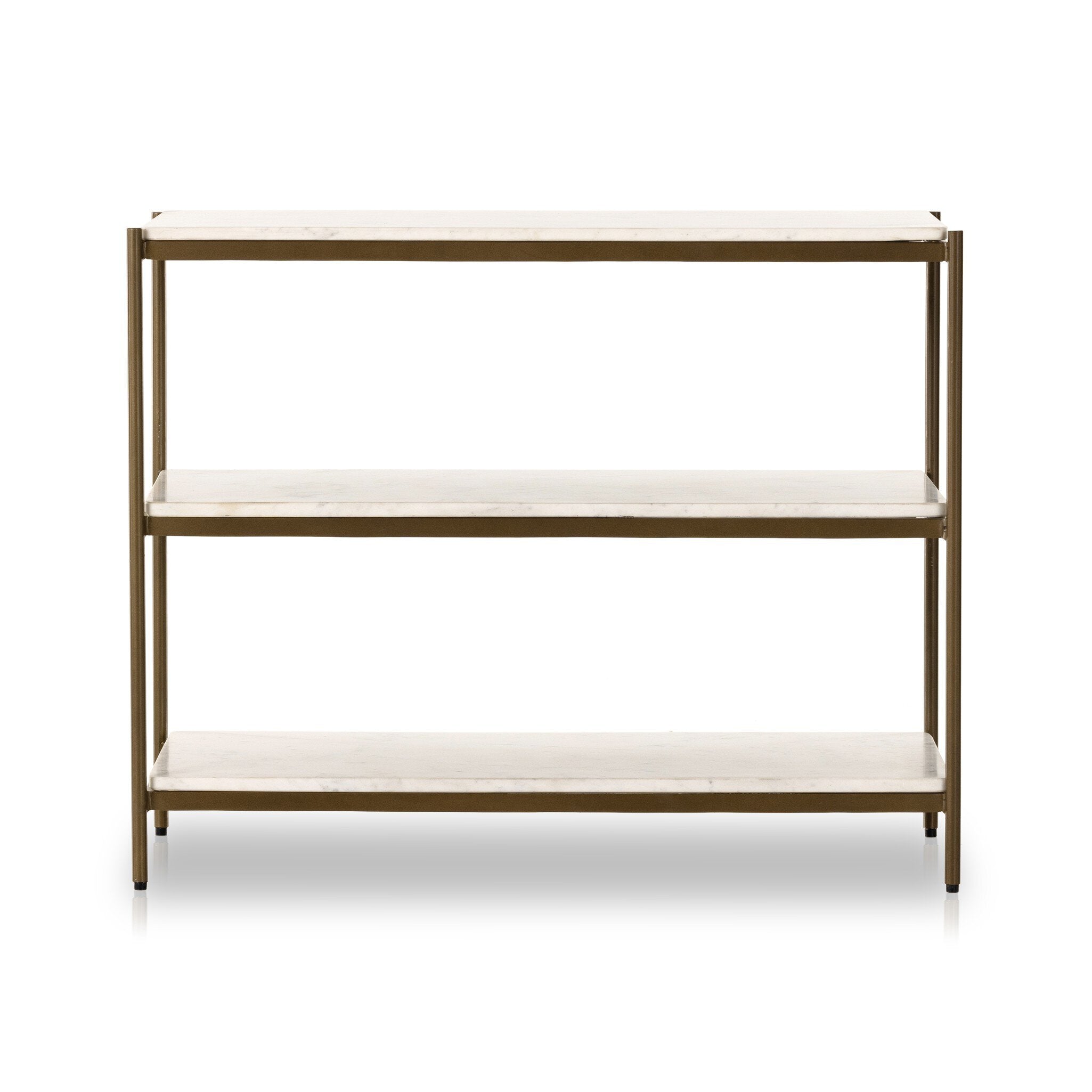Four Hands Felix Large Nightstand — Antique Brass-Polished White Marble