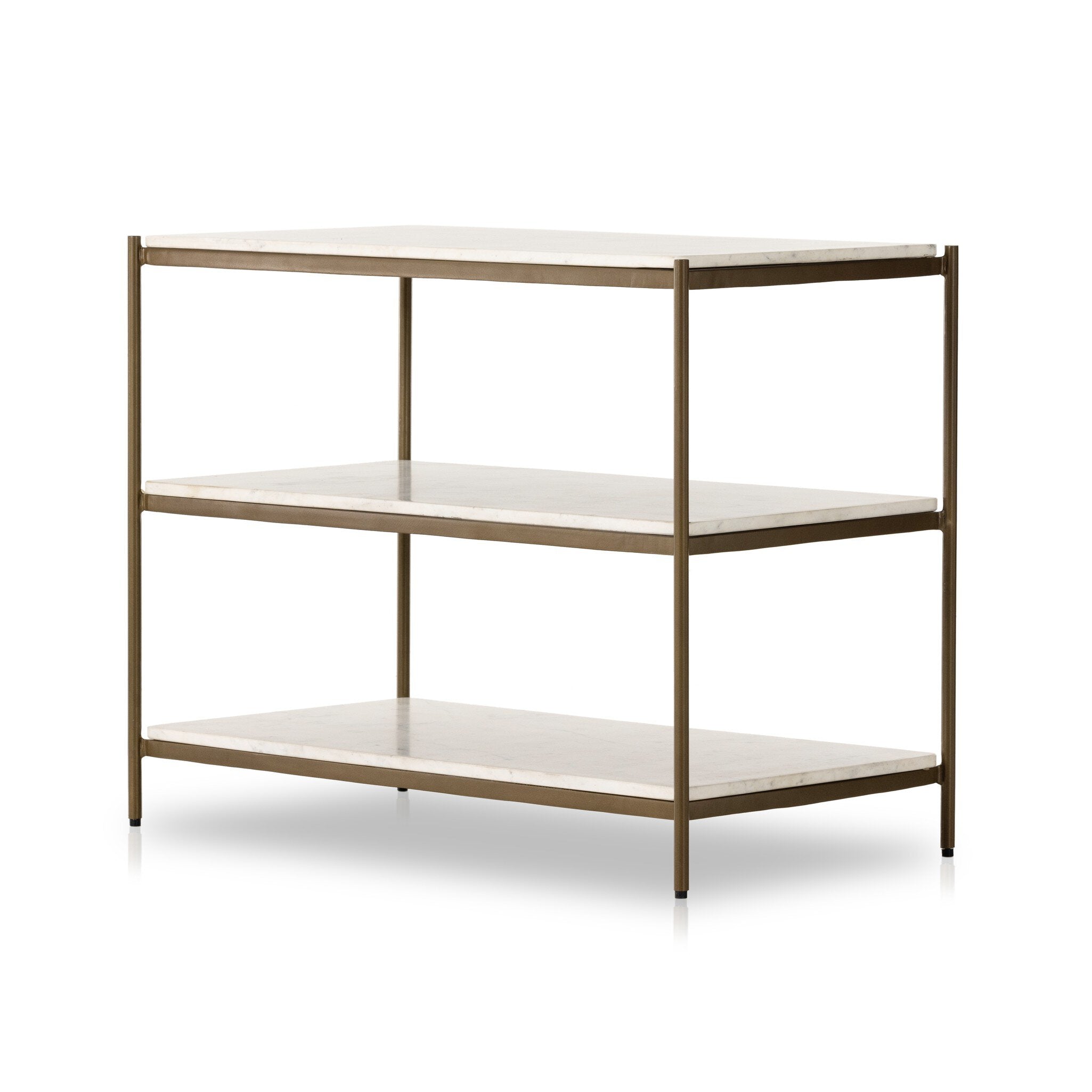 Four Hands Felix Large Nightstand — Antique Brass-Polished White Marble