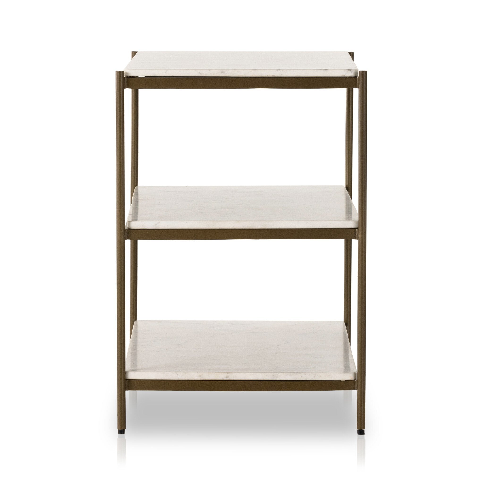 Four Hands Felix Large Nightstand — Antique Brass-Polished White Marble