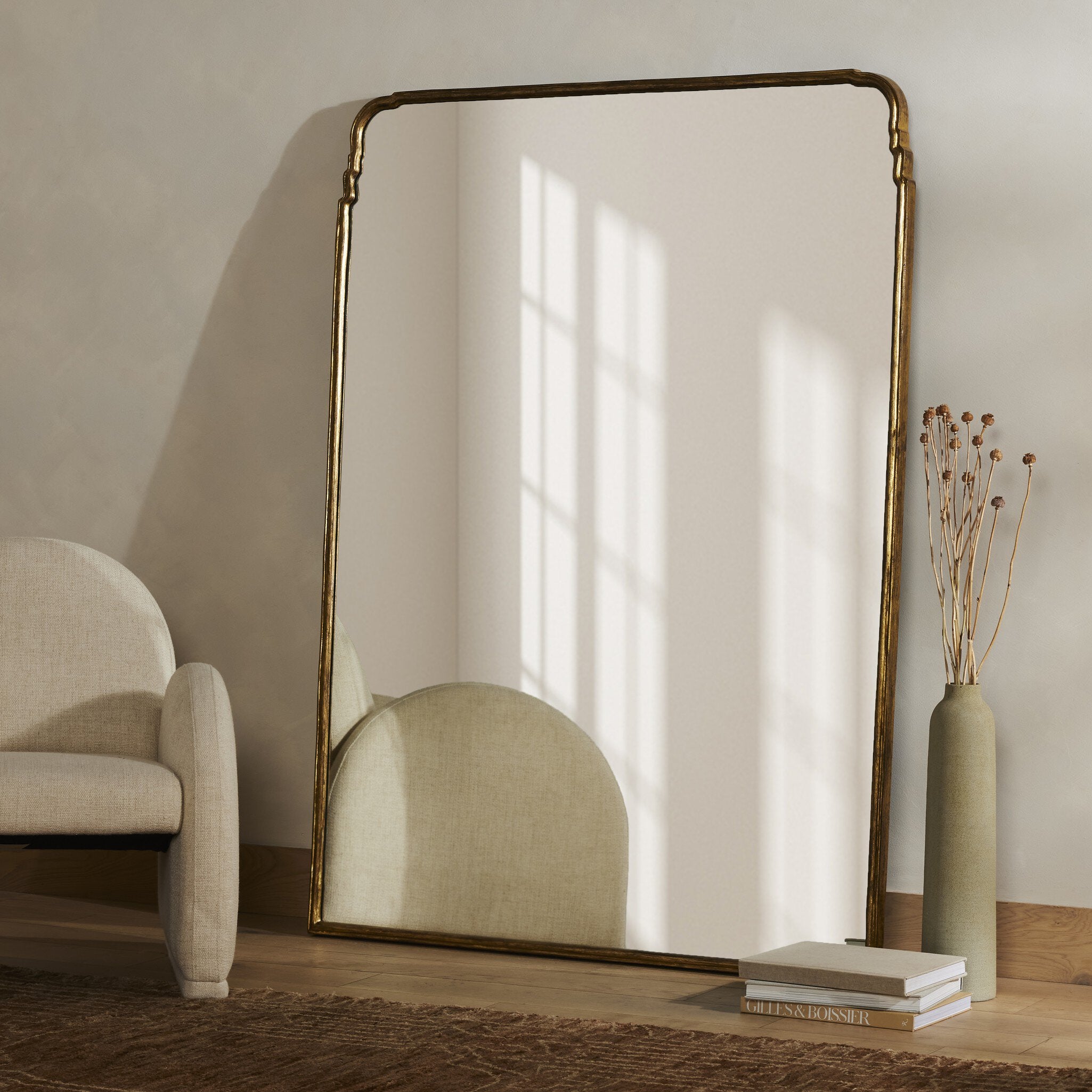 Four Hands Loire Grand Floor Mirror — Antiqued Gold Leaf