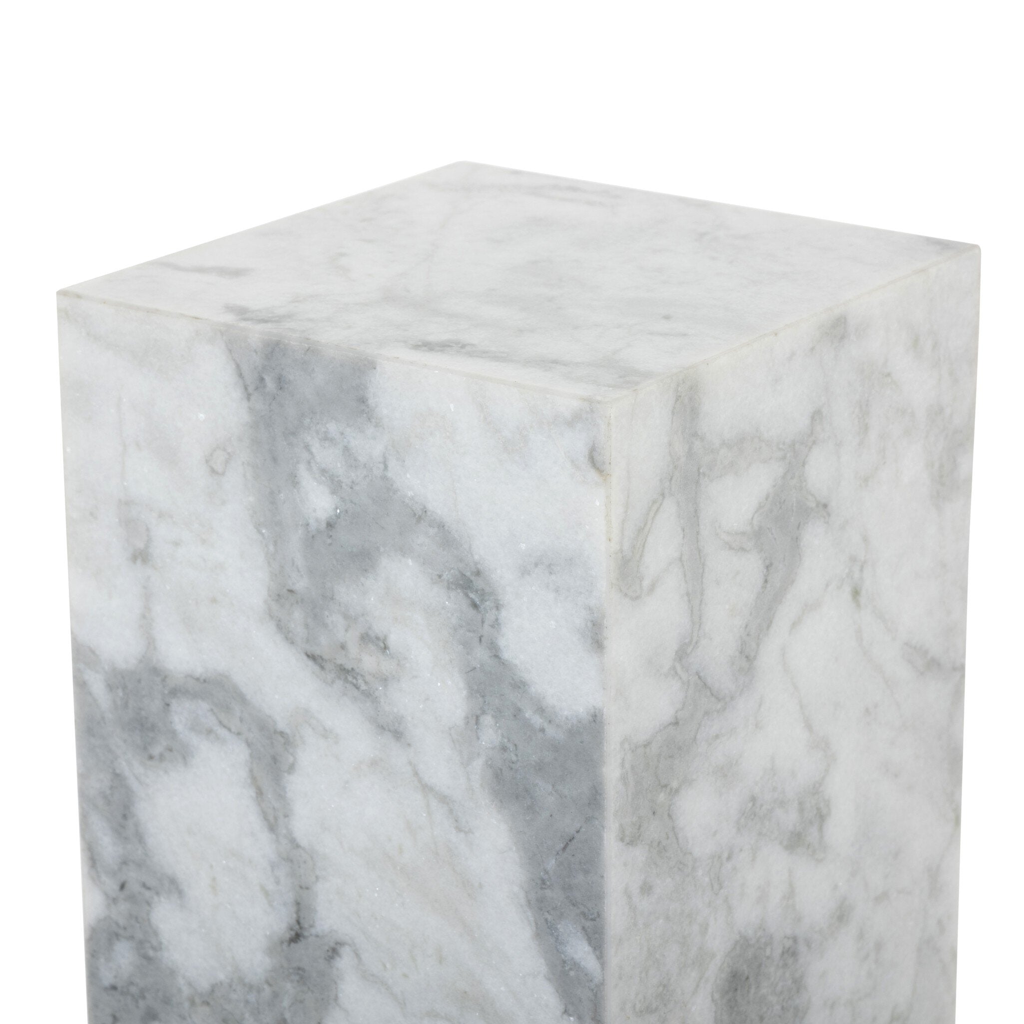 Four Hands Modern Marble Pedestal — White & Grey Speckled Marble