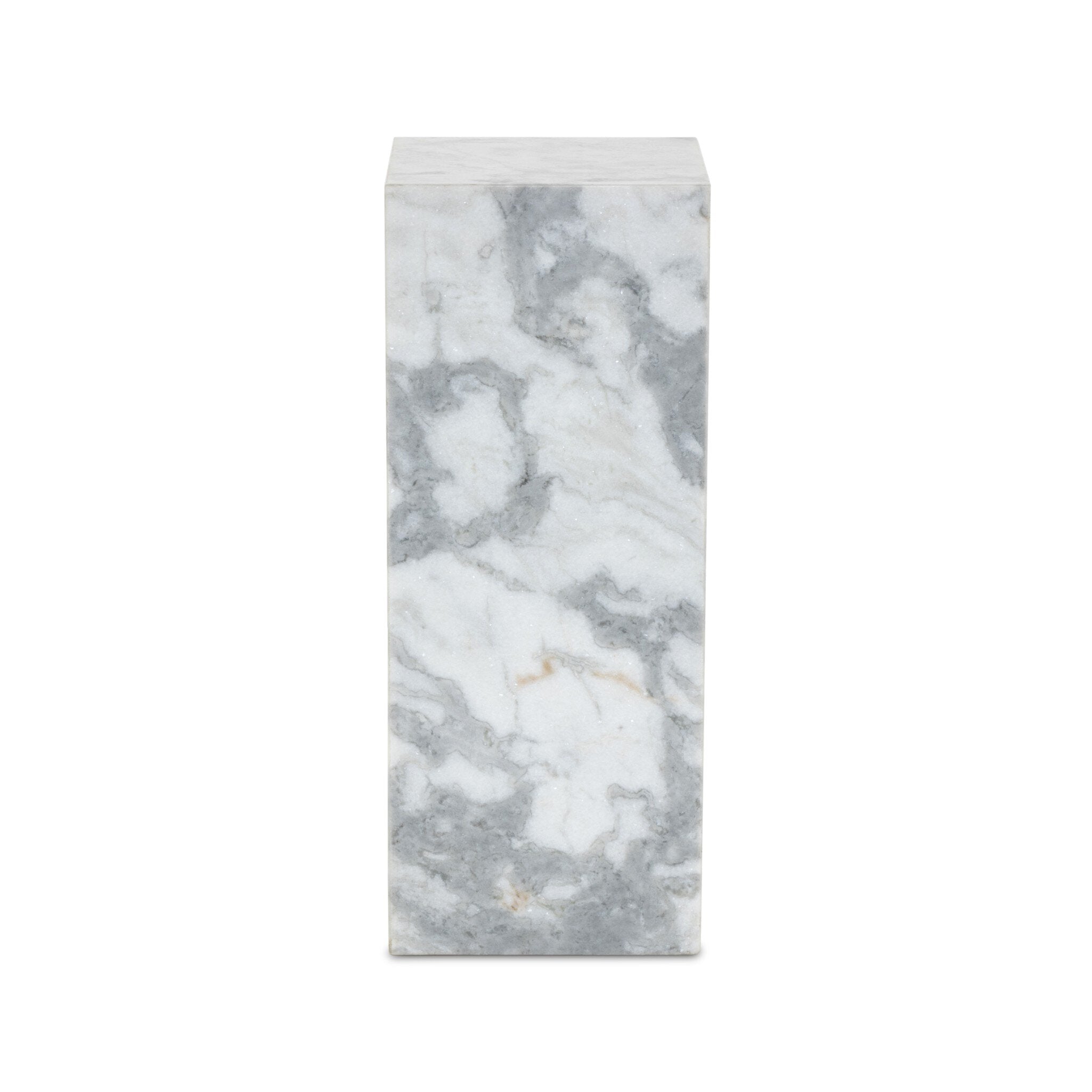 Four Hands Modern Marble Pedestal — White & Grey Speckled Marble