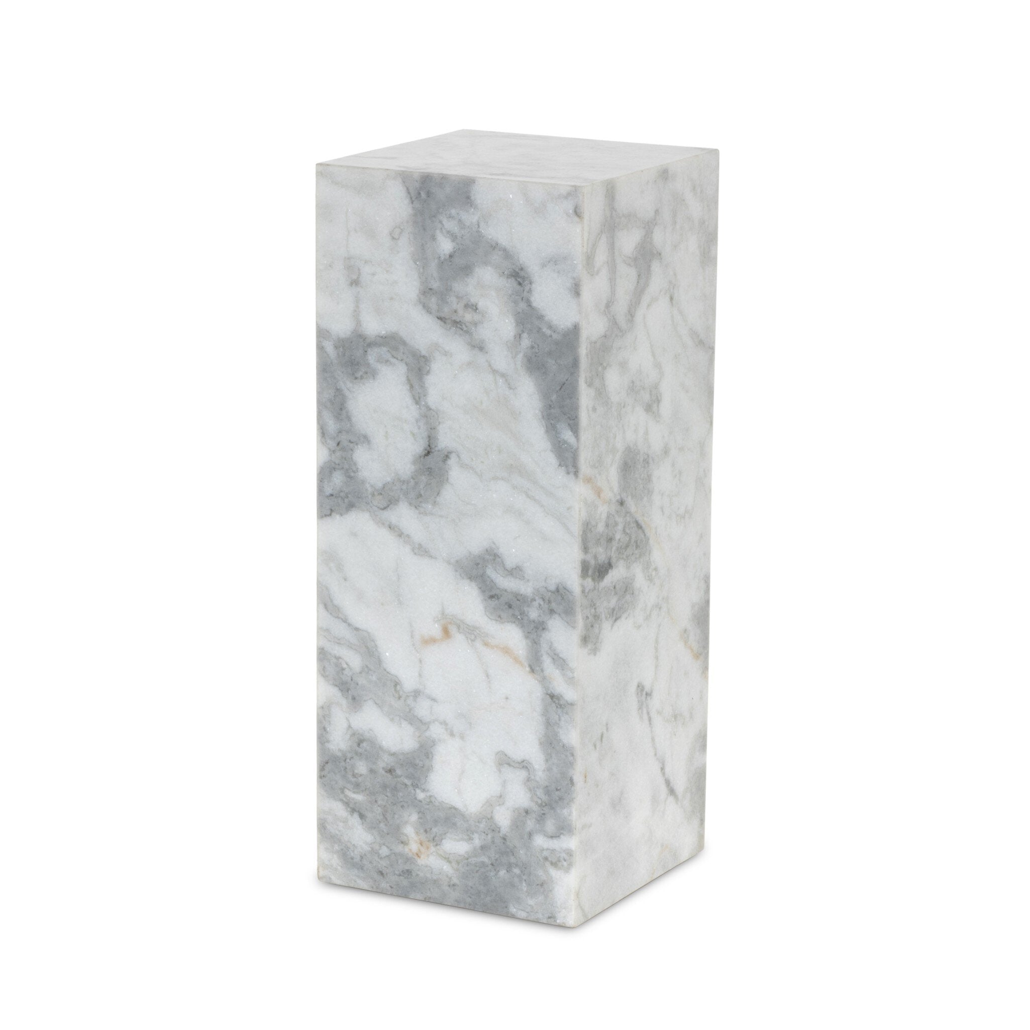 Four Hands Modern Marble Pedestal — White & Grey Speckled Marble