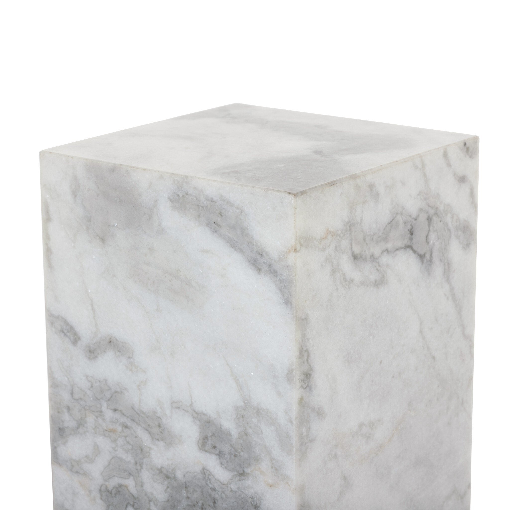 Four Hands Modern Marble Pedestal — White & Grey Speckled Marble