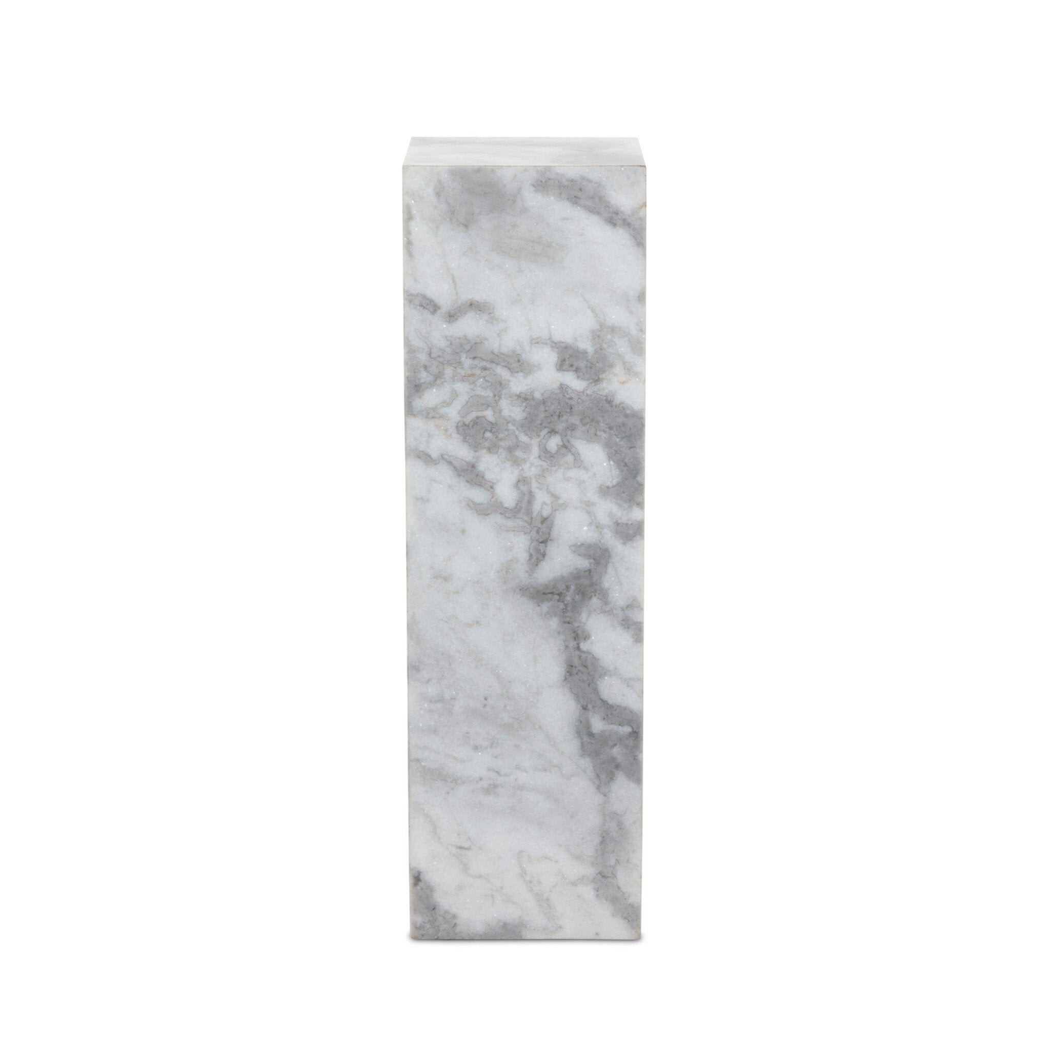 Four Hands Modern Marble Pedestal — White & Grey Speckled Marble