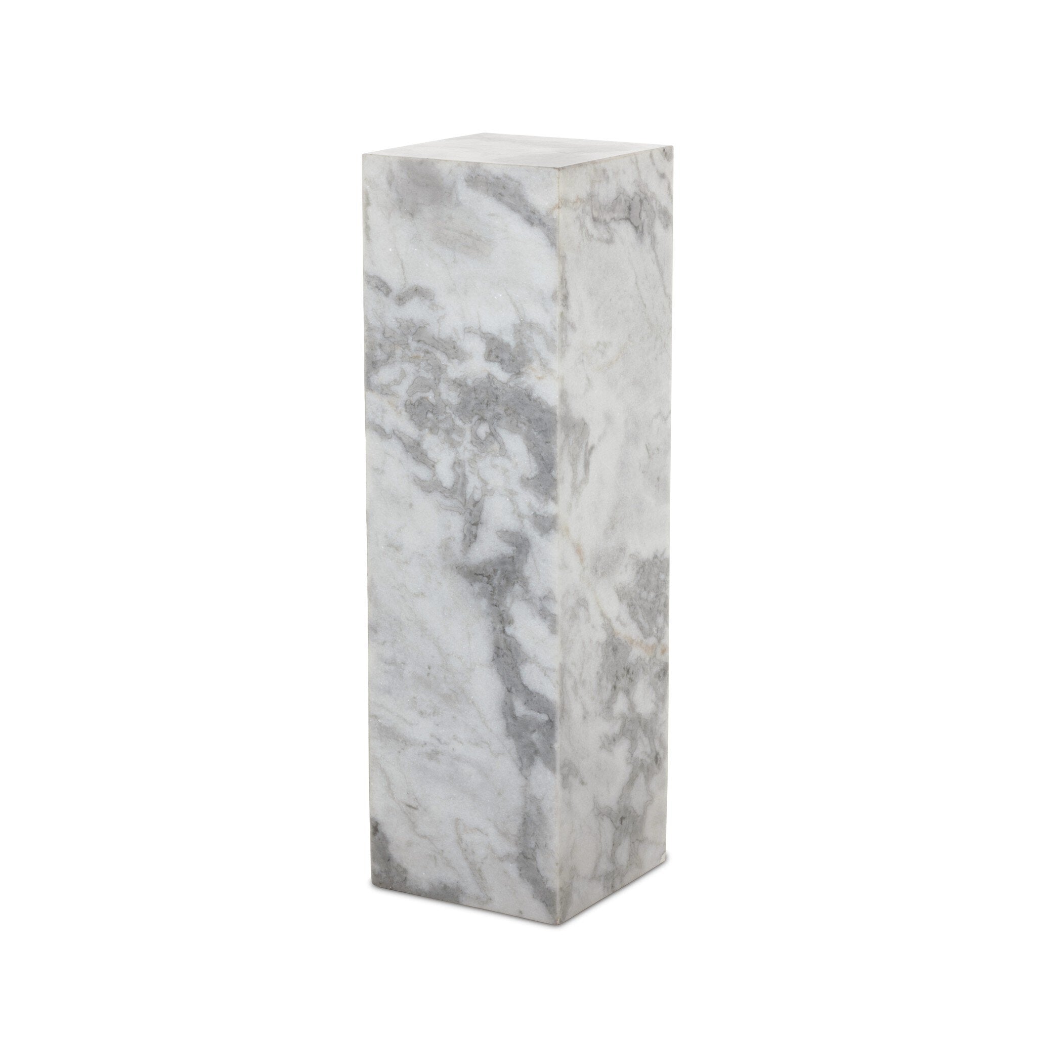 Four Hands Modern Marble Pedestal — White & Grey Speckled Marble
