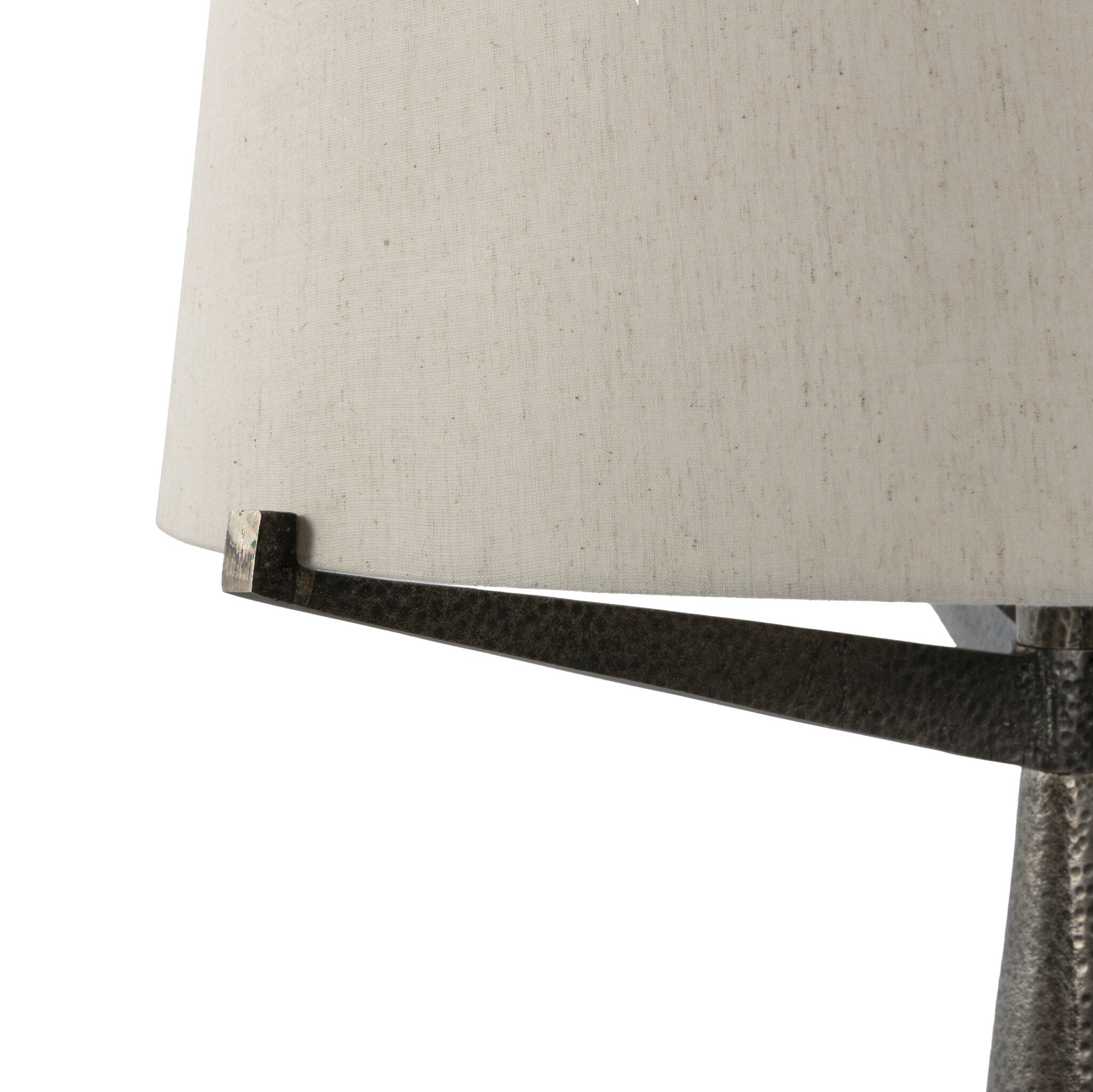 Four Hands Ziggy Floor Lamp — Hammered Smoked Nickel-Light Beige-Black Cord