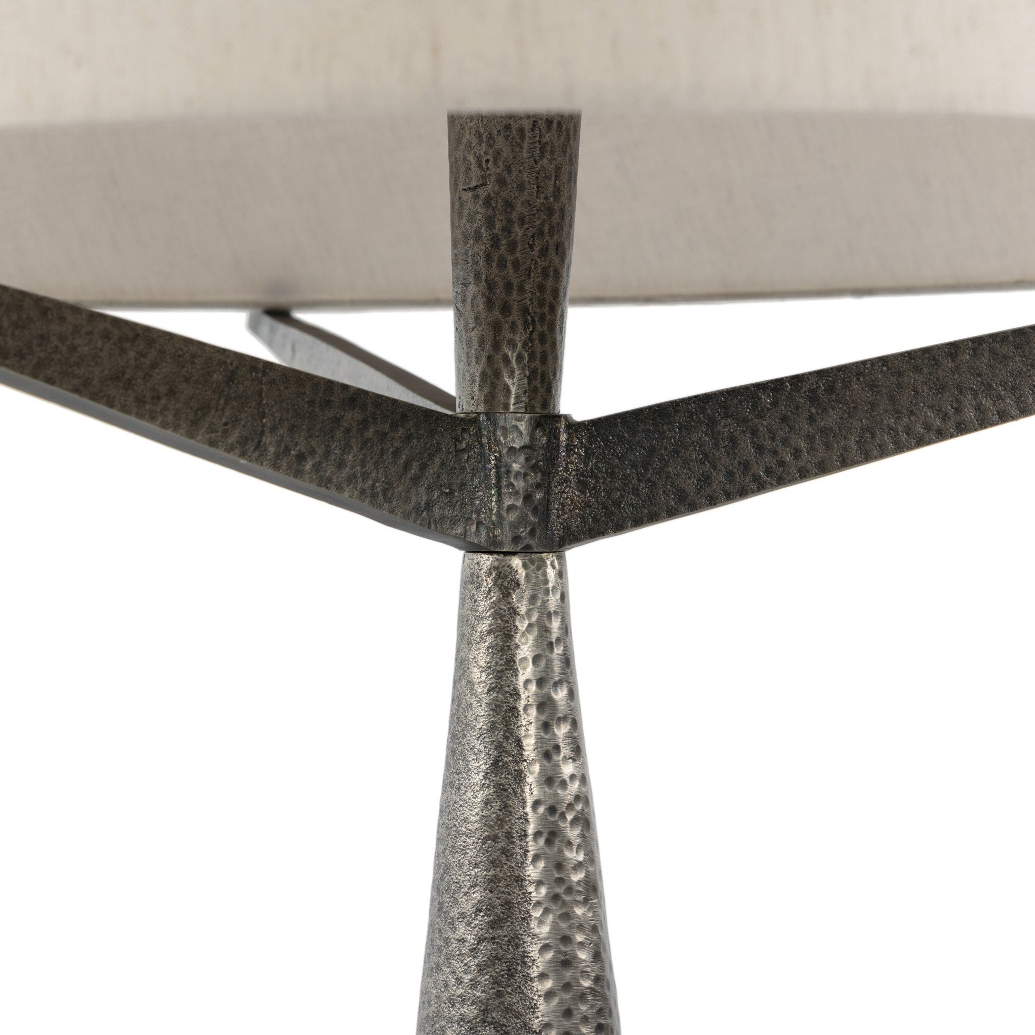 Four Hands Ziggy Floor Lamp — Hammered Smoked Nickel-Light Beige-Black Cord