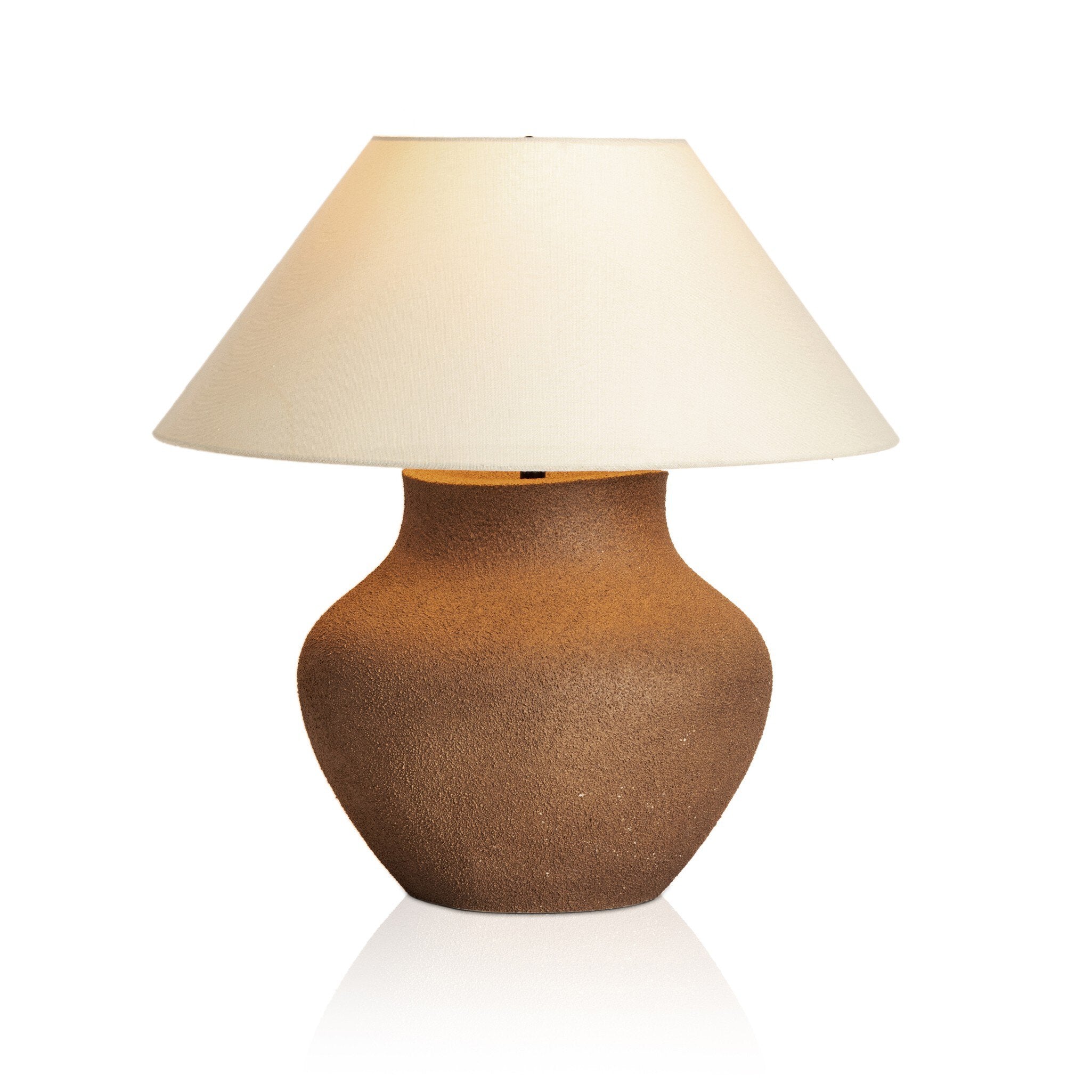 Four Hands Parma Table Lamp — Textured Dark Sand Porcelain-Ivory Linen