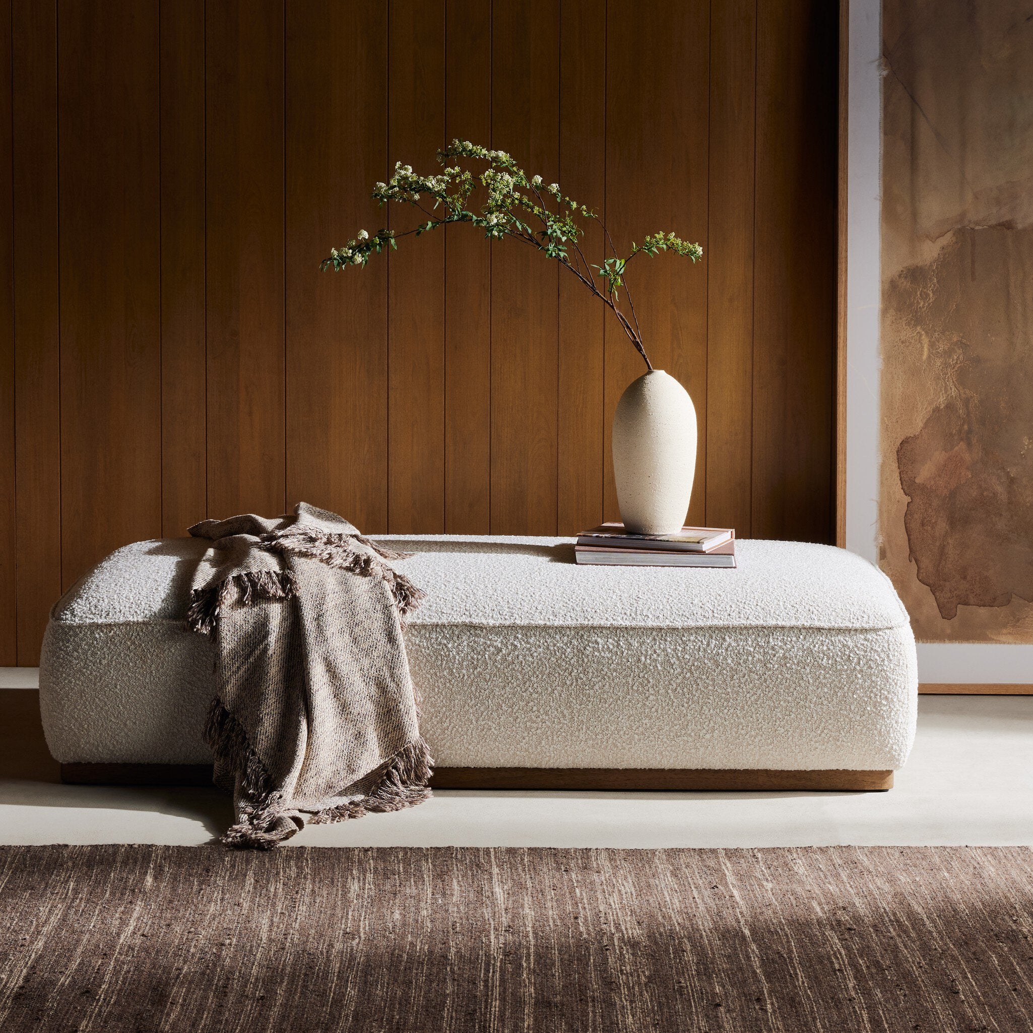 Four Hands Sinclair Cocktail Ottoman — Knoll Natural-Distressed Natural