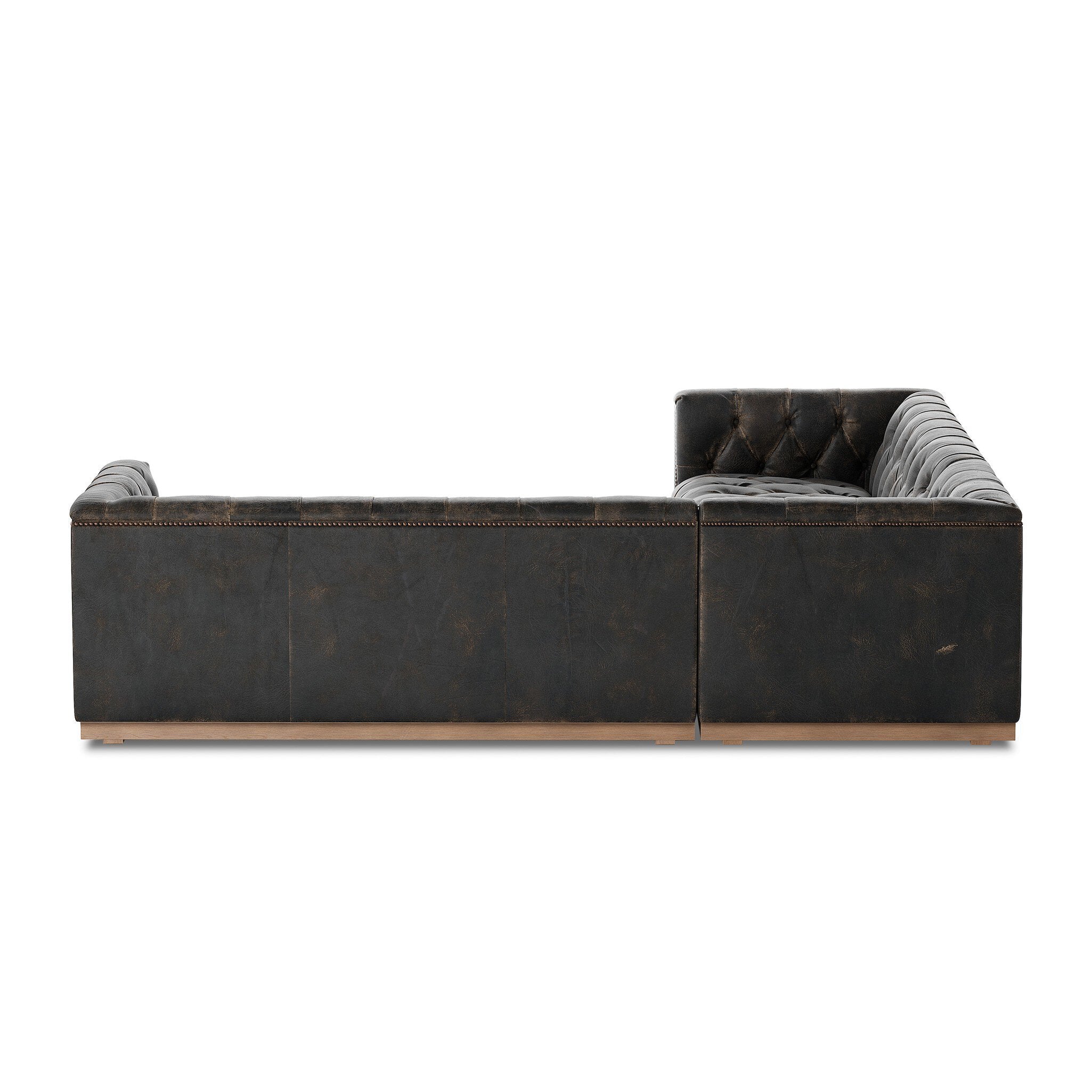 Four Hands Maxx 3-Piece Sectional — Destroyed Black-Whitewash-Aged Bronze Nailhead