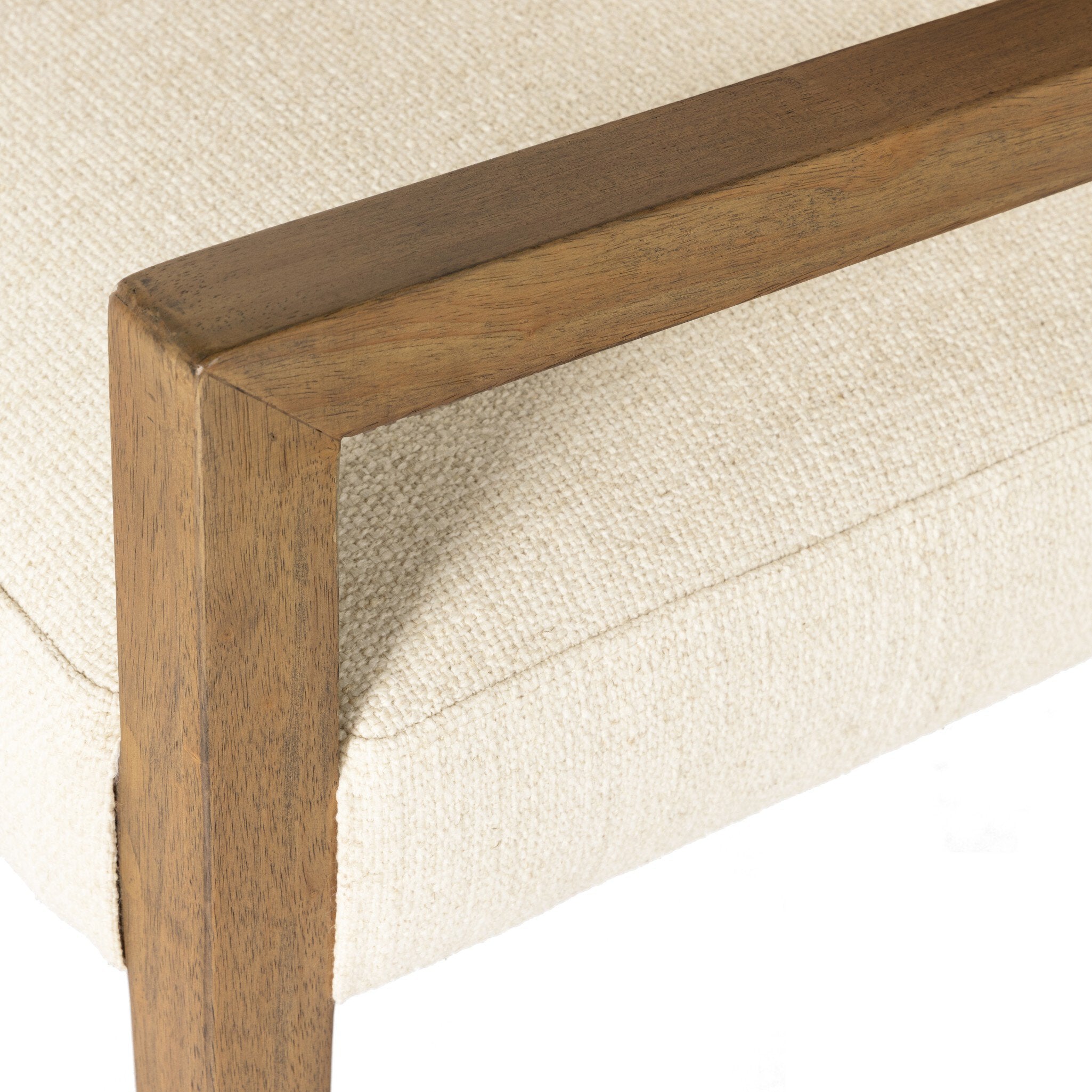 Four Hands Ferris Dining Armchair — Winchester Beige-Thames Cream-Burnished Parawood