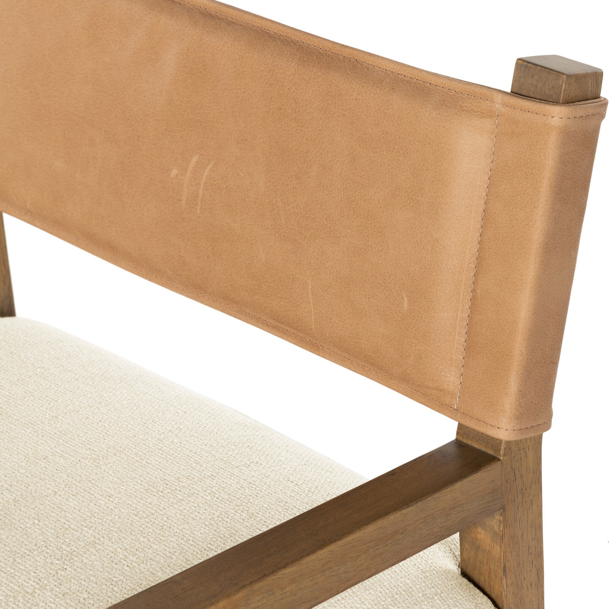 Four Hands Ferris Dining Armchair — Winchester Beige-Thames Cream-Burnished Parawood