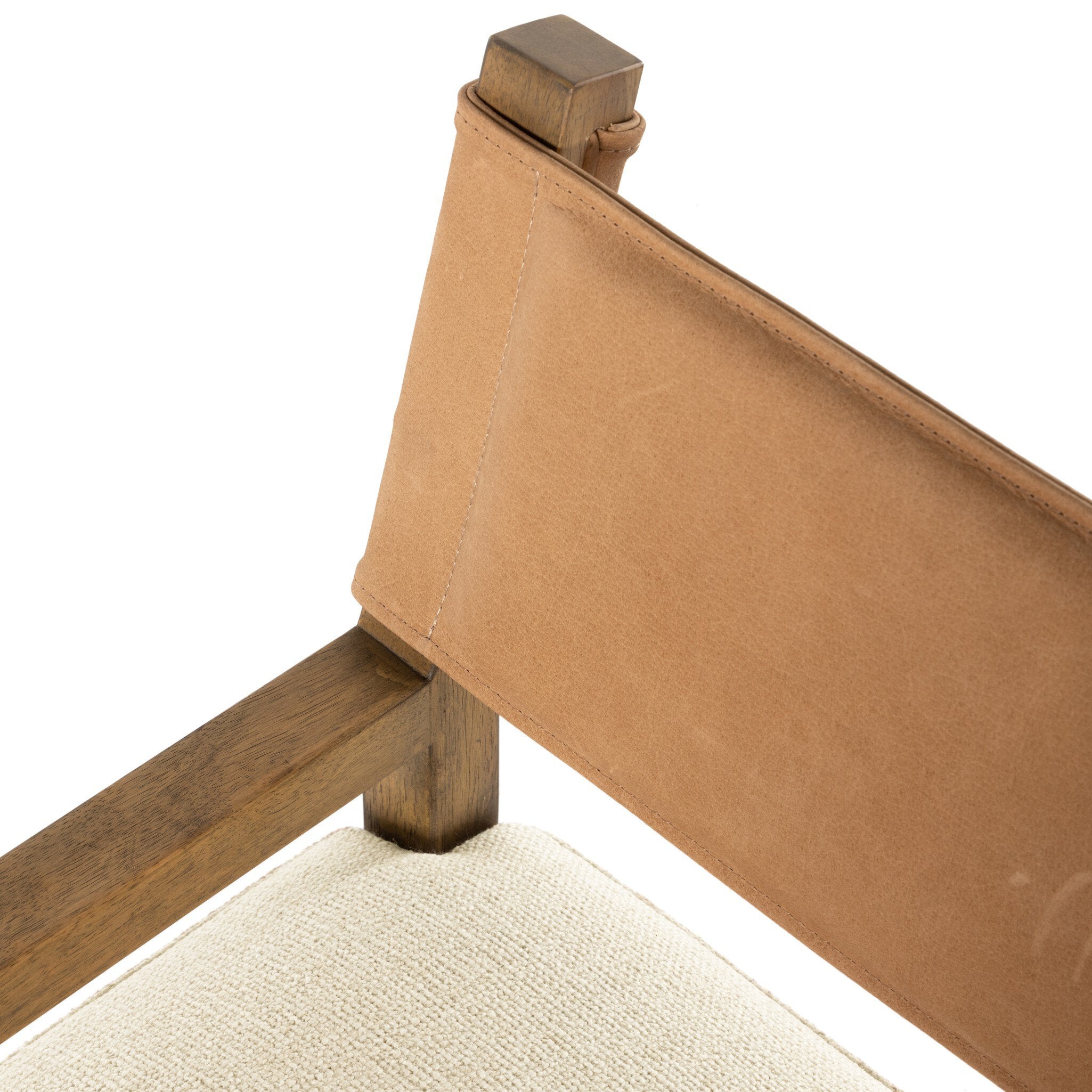Four Hands Ferris Dining Armchair — Winchester Beige-Thames Cream-Burnished Parawood
