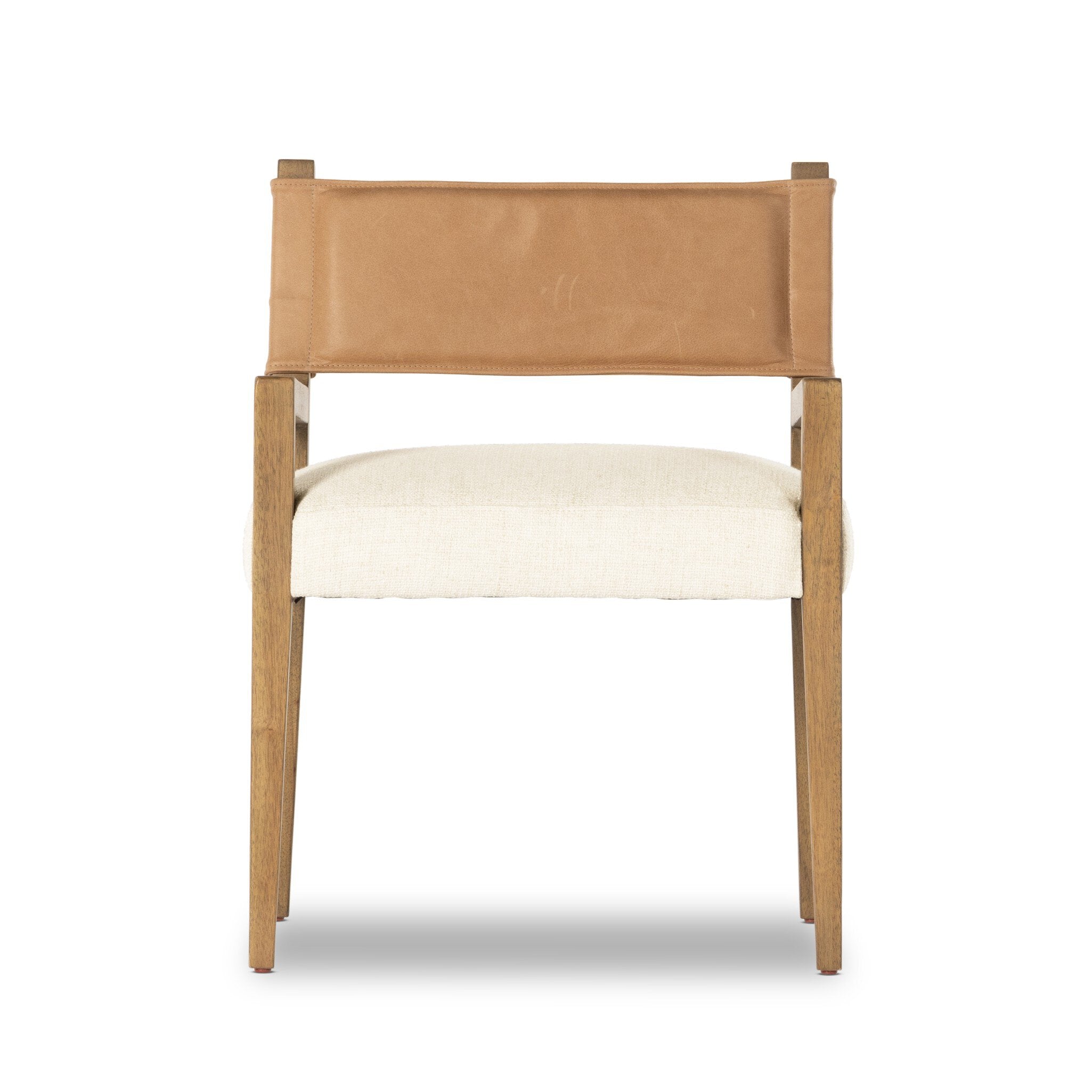 Four Hands Ferris Dining Armchair — Winchester Beige-Thames Cream-Burnished Parawood