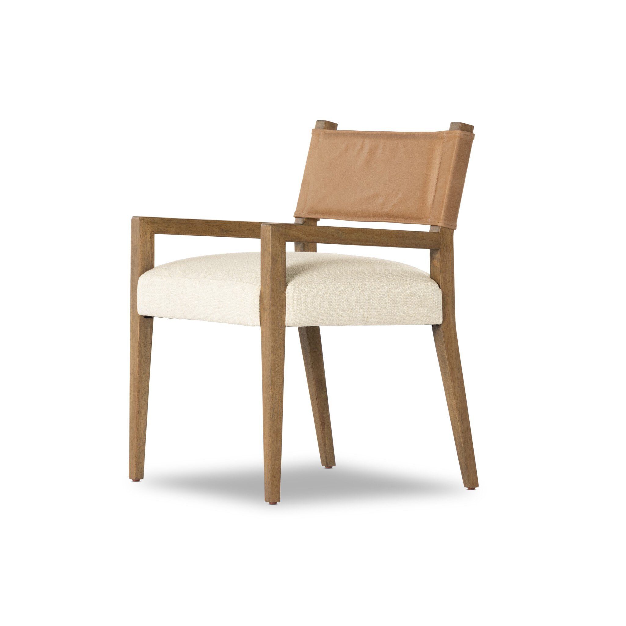 Four Hands Ferris Dining Armchair — Winchester Beige-Thames Cream-Burnished Parawood