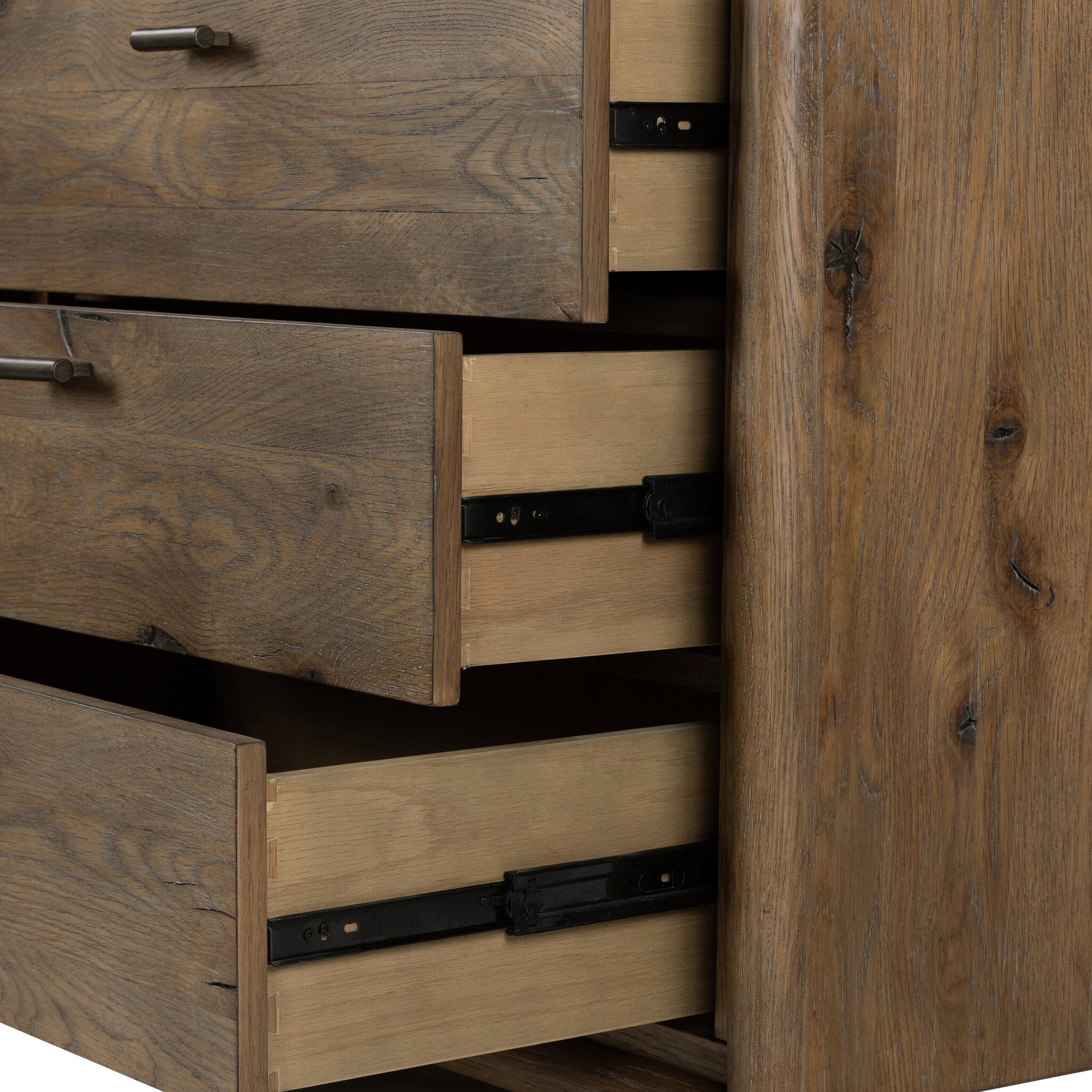 Four Hands Glenview 6 Drawer Dresser — Weathered Oak-Weathered Oak Veneer-Aged Bronze