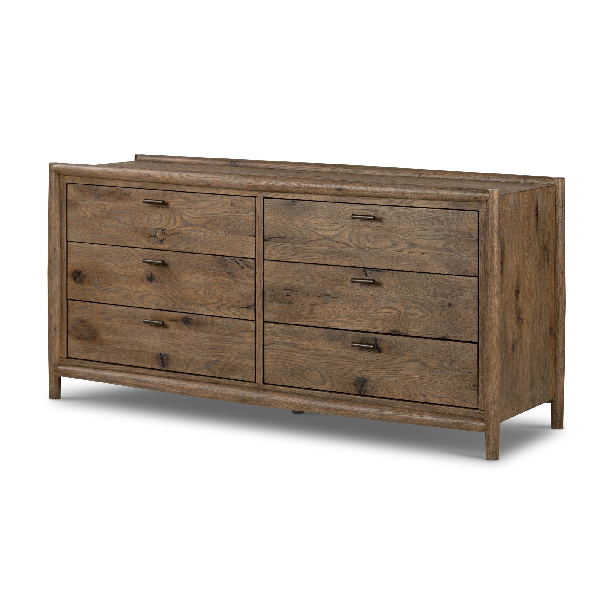 Four Hands Glenview 6 Drawer Dresser — Weathered Oak-Weathered Oak Veneer-Aged Bronze