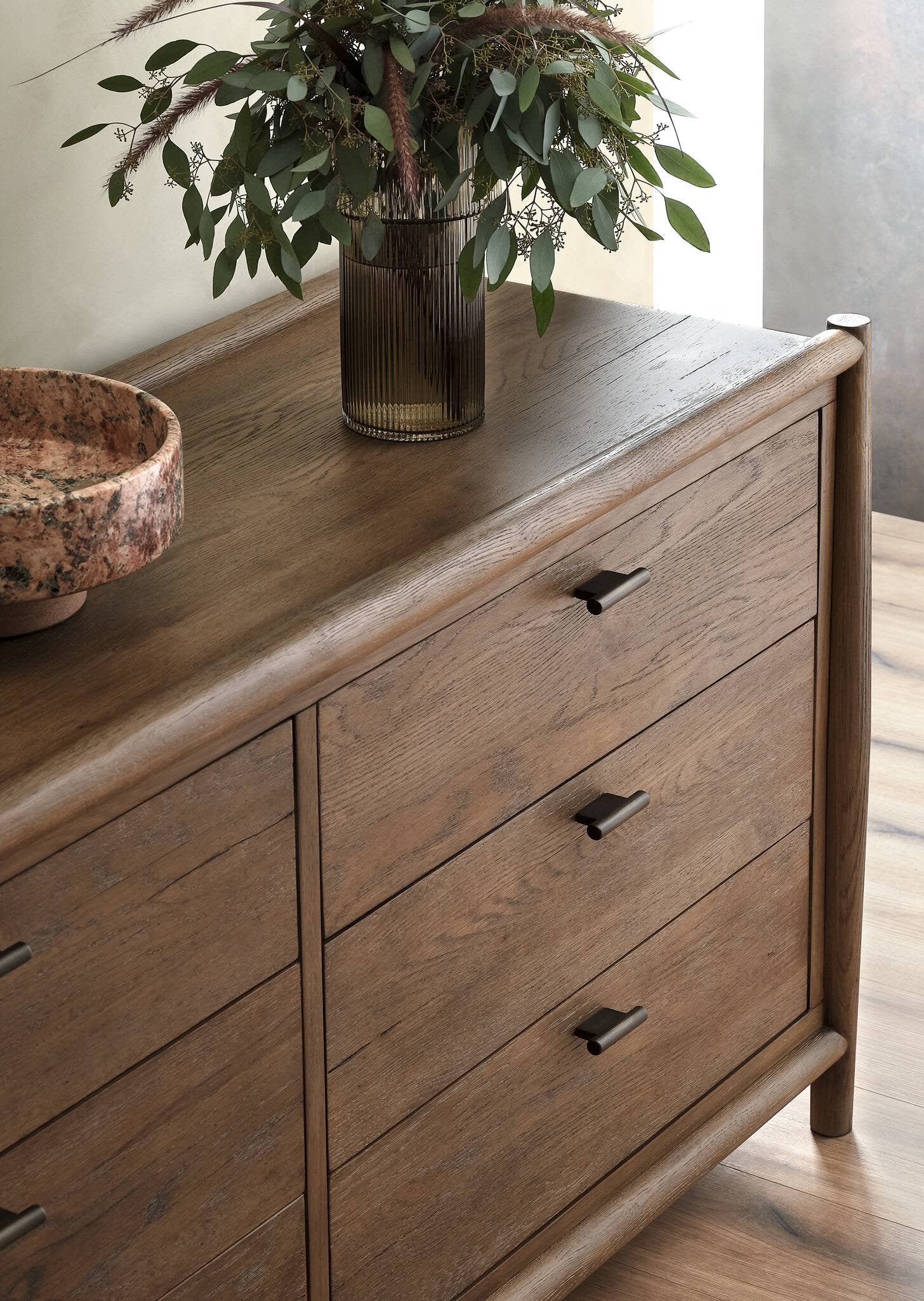 Four Hands Glenview 6 Drawer Dresser — Weathered Oak-Weathered Oak Veneer-Aged Bronze