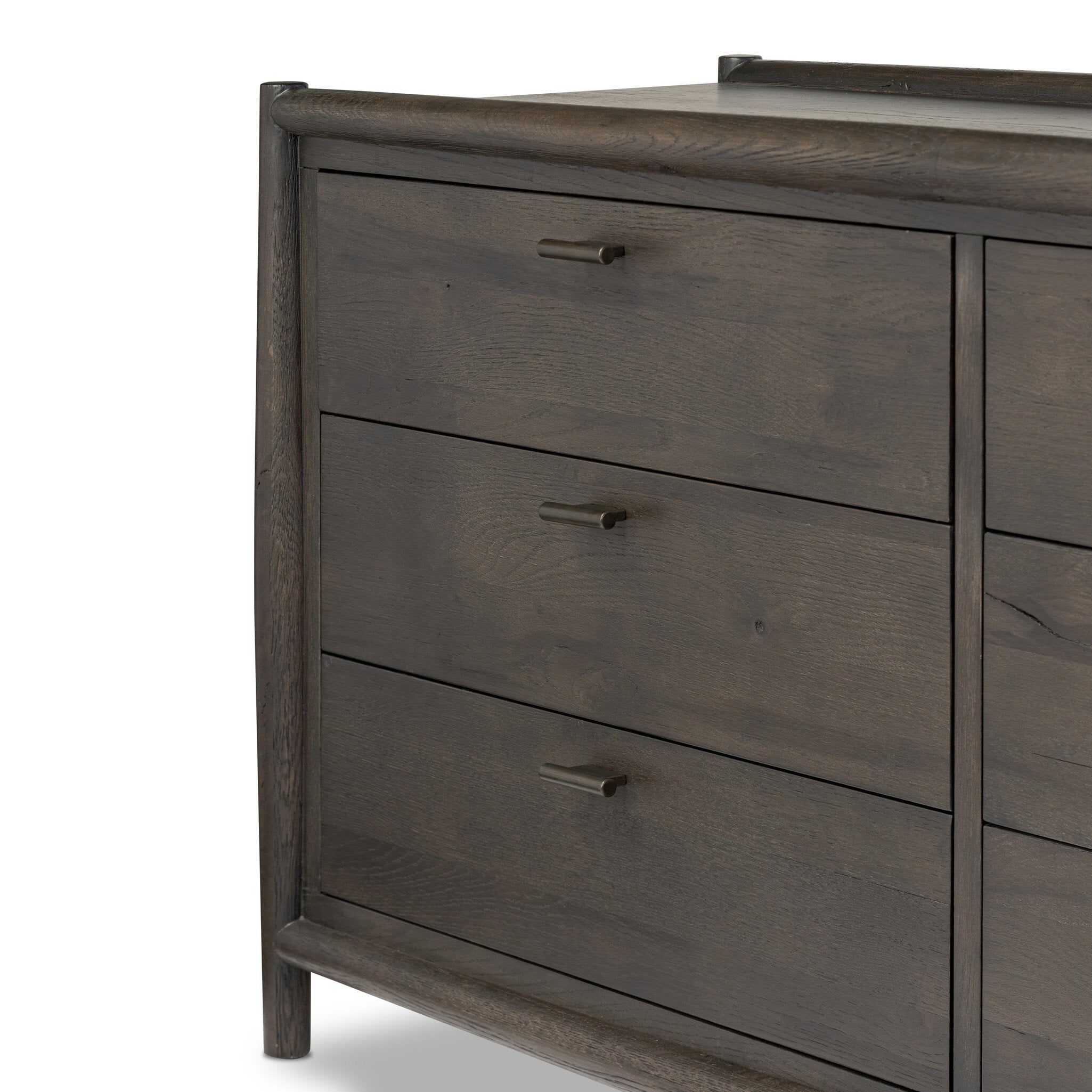 Four Hands Glenview 6 Drawer Dresser — Smoked Black Oak-Smoked Black Resawn Oak-Aged Bronze