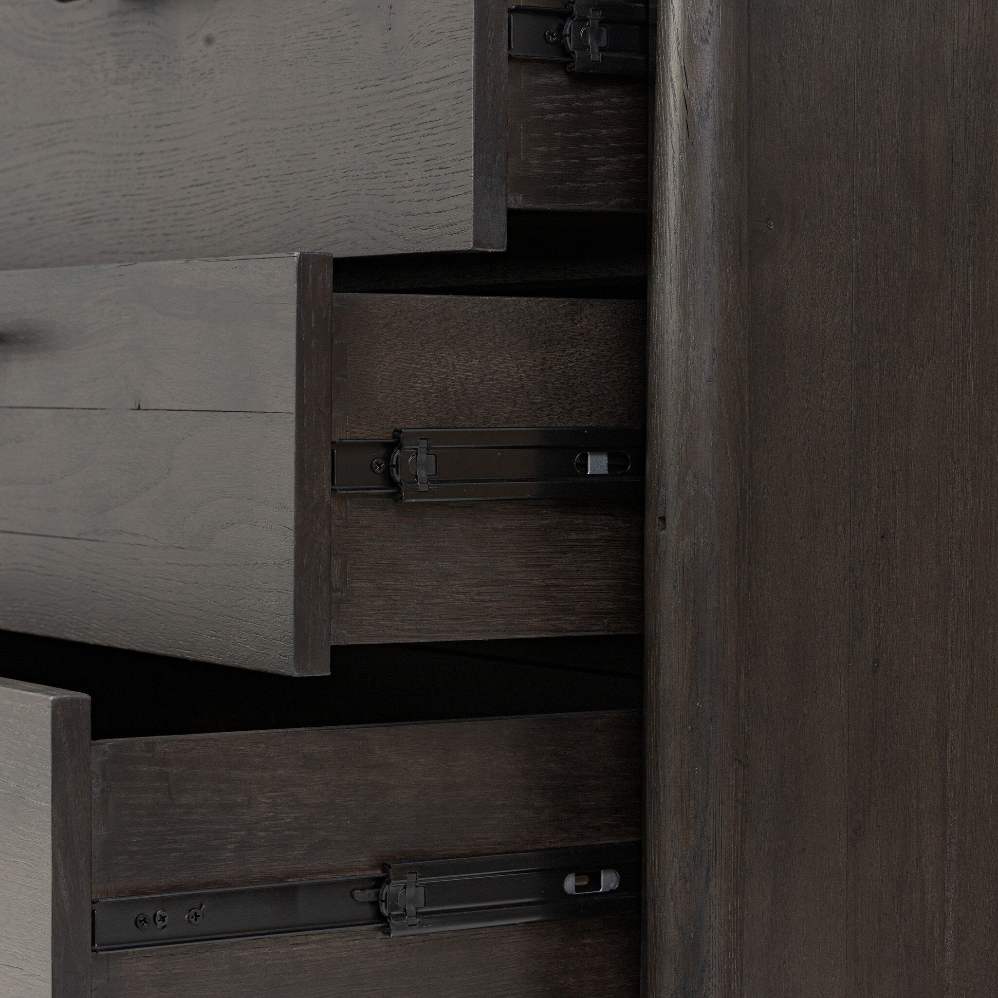 Four Hands Glenview 6 Drawer Dresser — Smoked Black Oak-Smoked Black Resawn Oak-Aged Bronze
