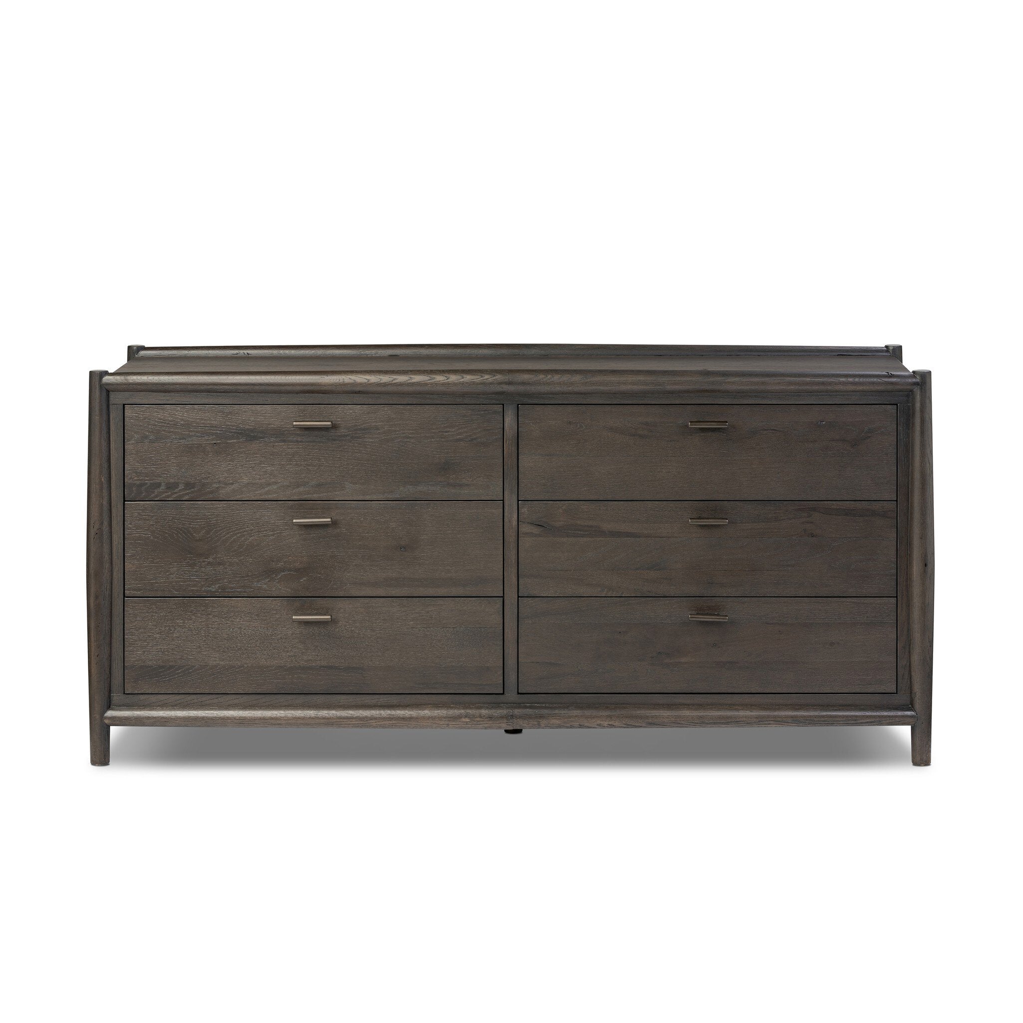 Four Hands Glenview 6 Drawer Dresser — Smoked Black Oak-Smoked Black Resawn Oak-Aged Bronze