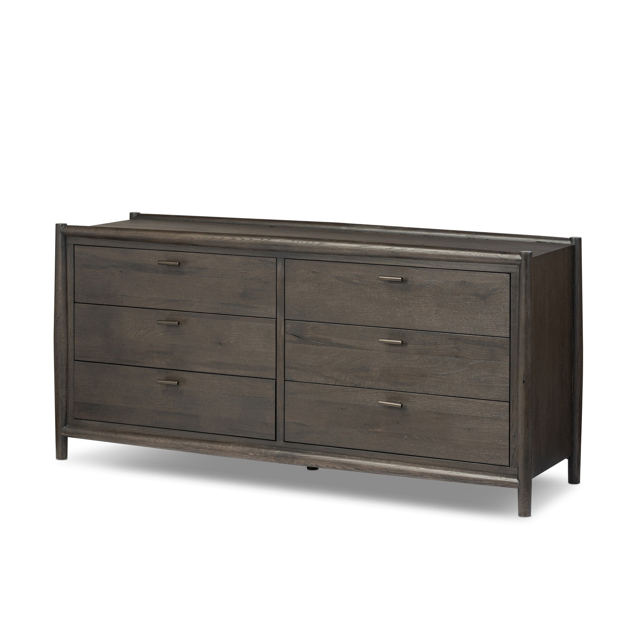 Four Hands Glenview 6 Drawer Dresser — Smoked Black Oak-Smoked Black Resawn Oak-Aged Bronze
