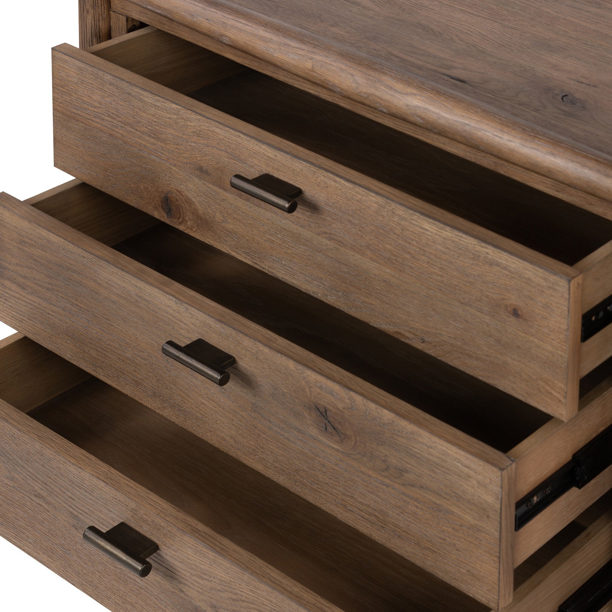 Four Hands Glenview Nightstand — Weathered Oak-Weathered Oak Veneer-Aged Bronze