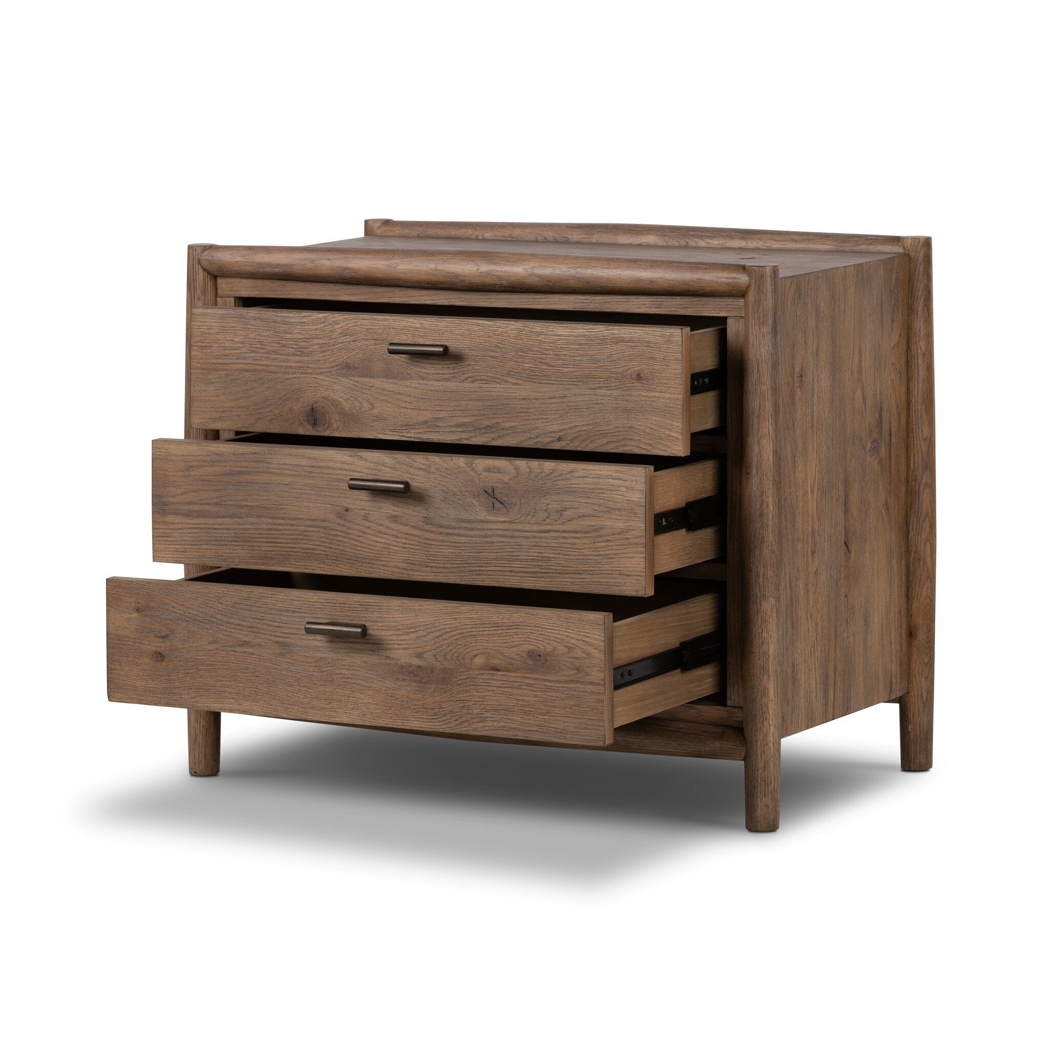 Four Hands Glenview Nightstand — Weathered Oak-Weathered Oak Veneer-Aged Bronze