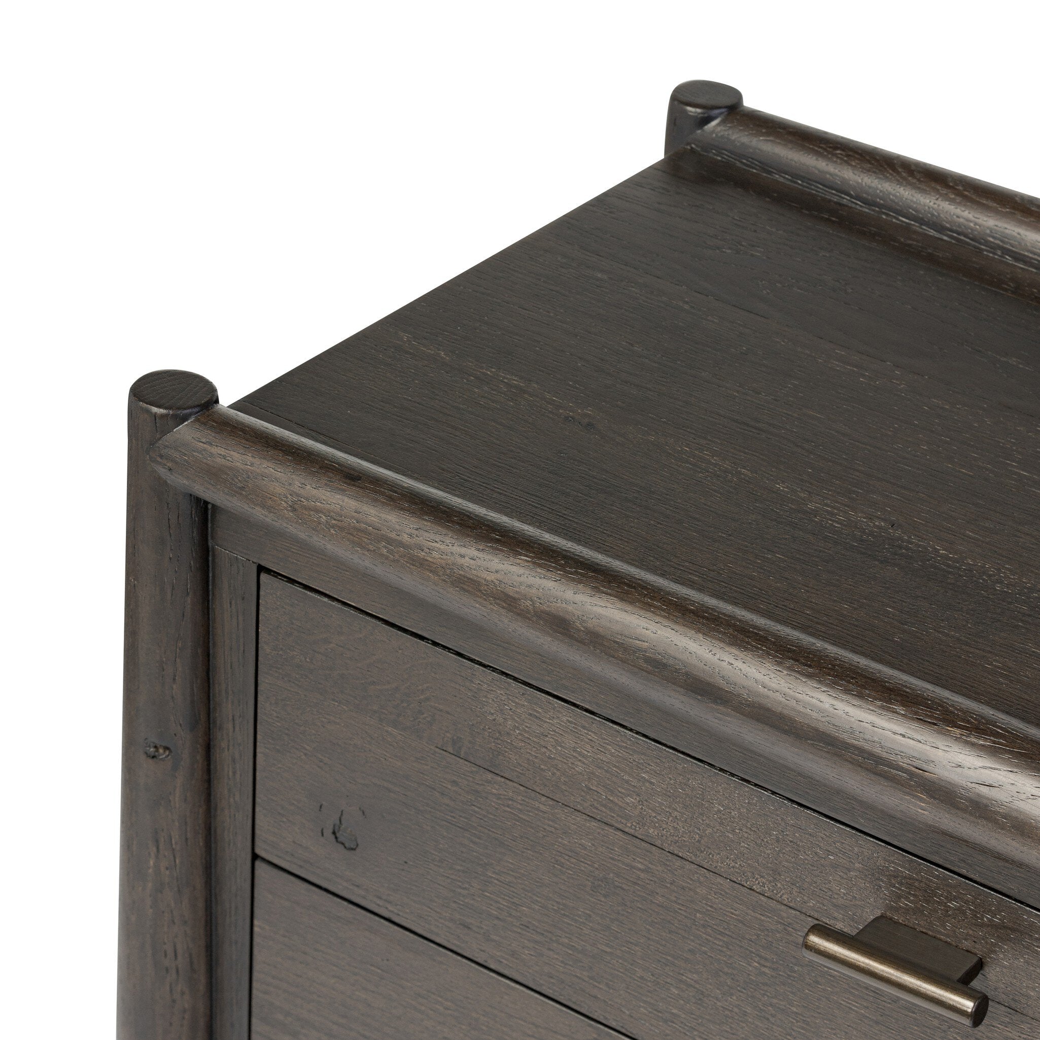 Four Hands Glenview Nightstand — Smoked Black Oak-Smoked Black Resawn Oak-Aged Bronze