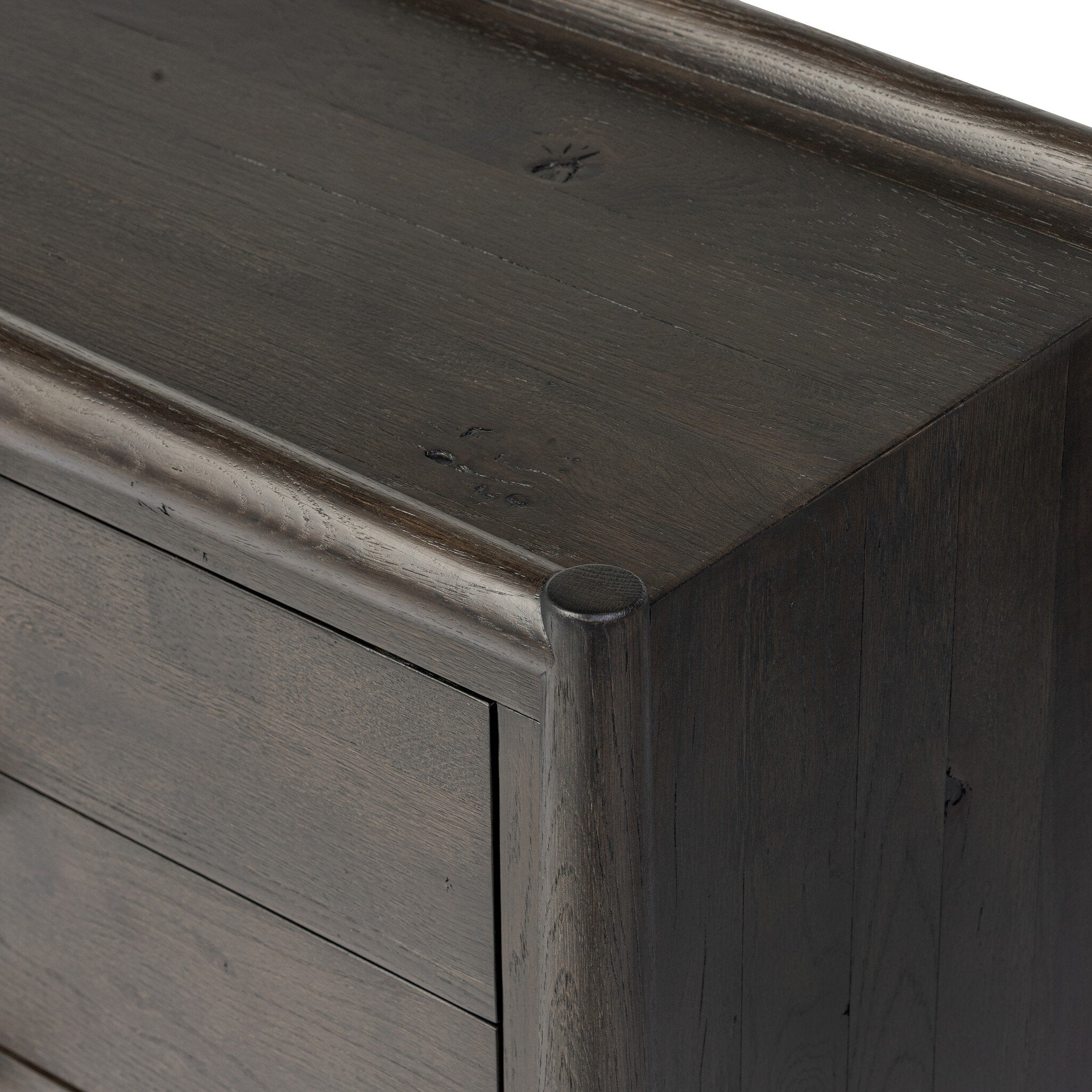 Four Hands Glenview Nightstand — Smoked Black Oak-Smoked Black Resawn Oak-Aged Bronze