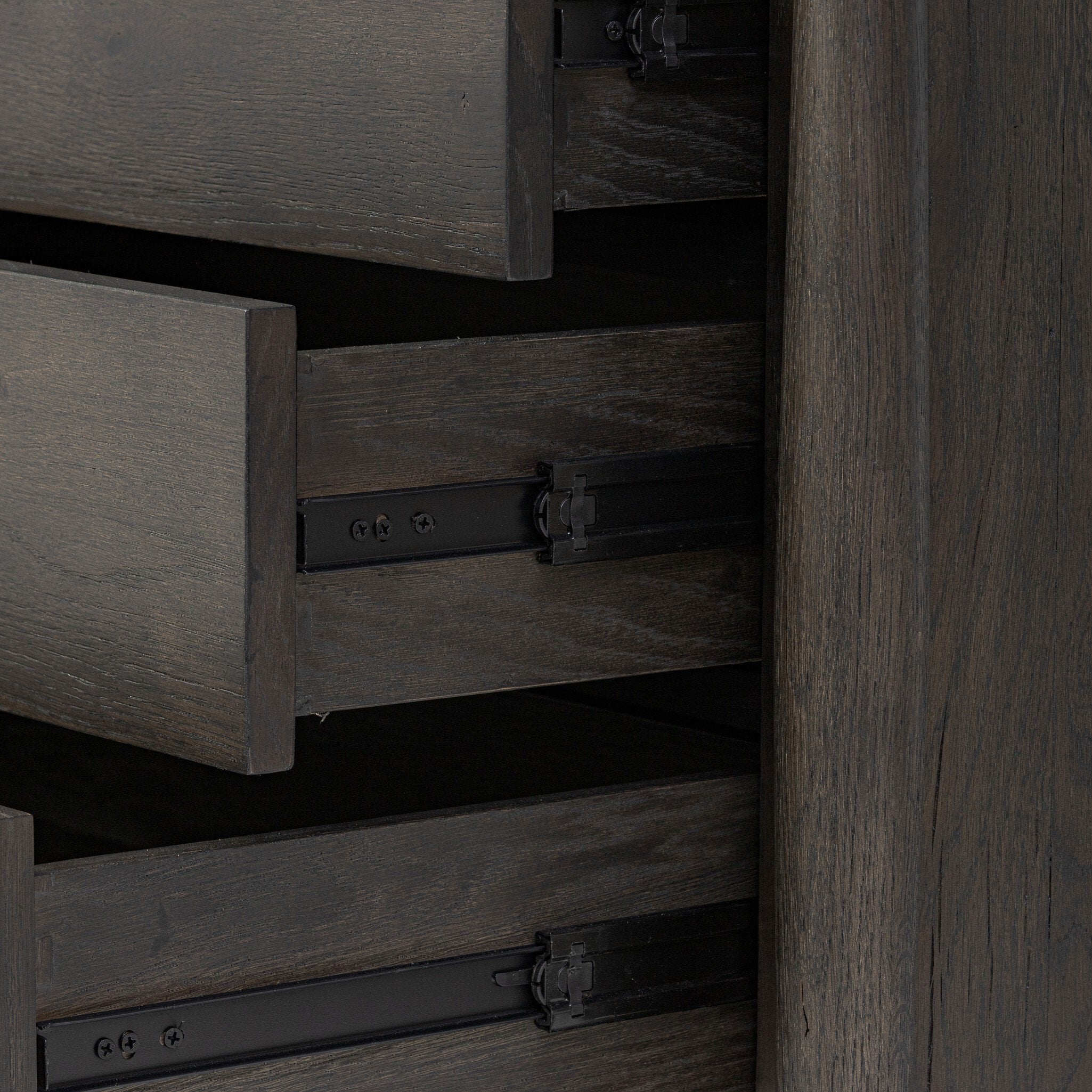 Four Hands Glenview Nightstand — Smoked Black Oak-Smoked Black Resawn Oak-Aged Bronze