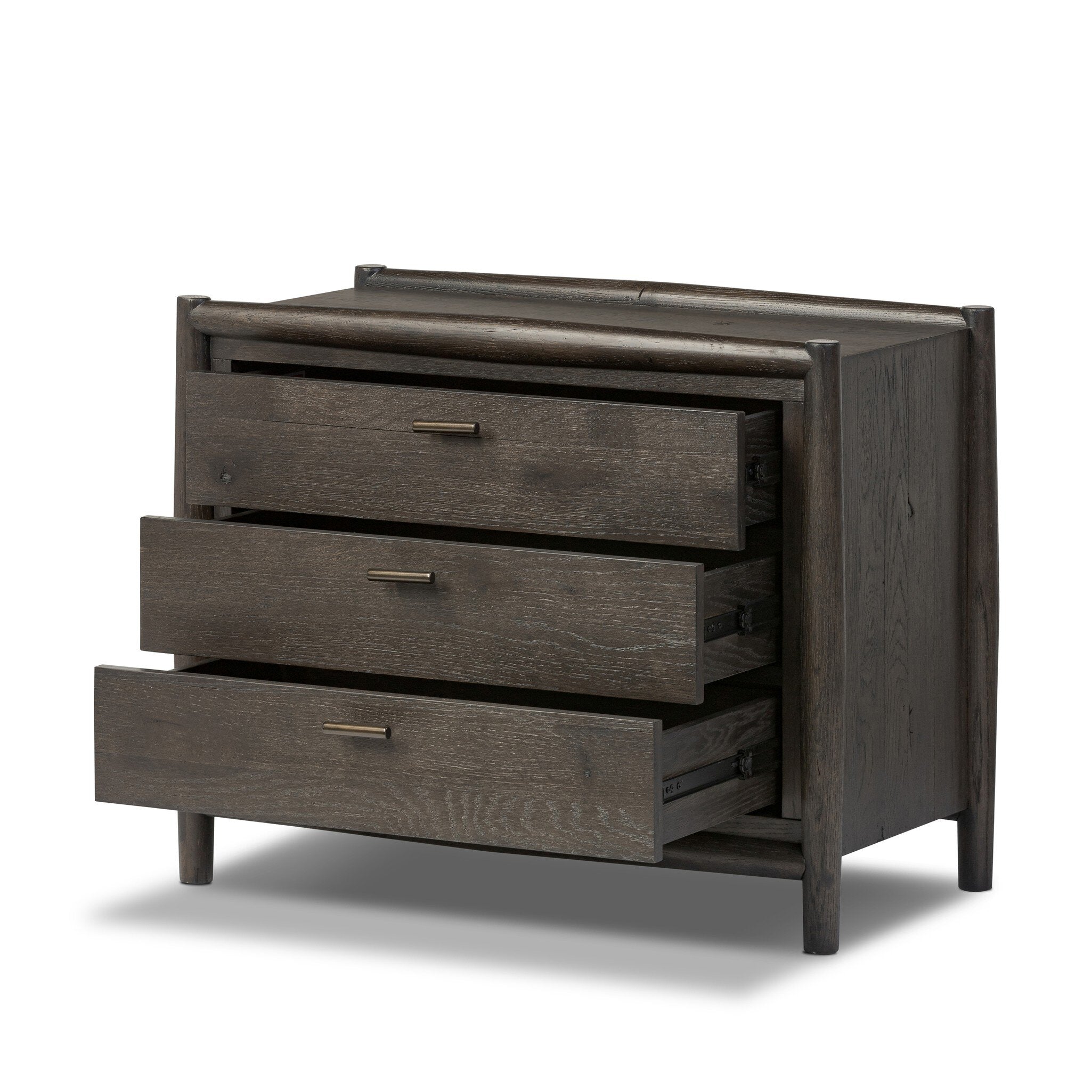 Four Hands Glenview Nightstand — Smoked Black Oak-Smoked Black Resawn Oak-Aged Bronze