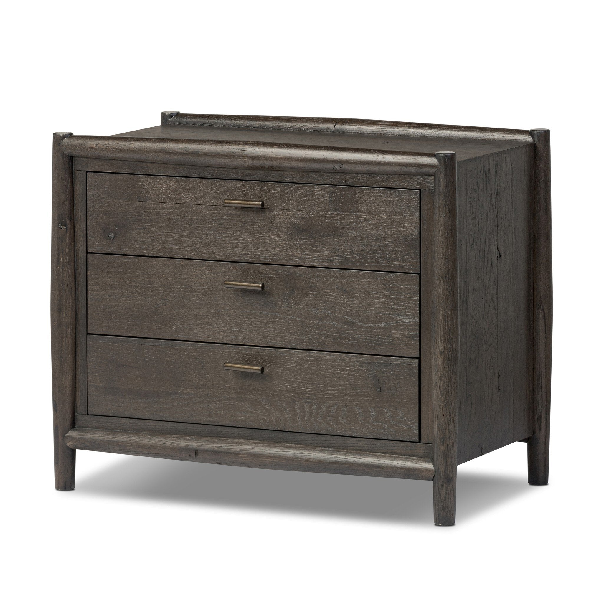 Four Hands Glenview Nightstand — Smoked Black Oak-Smoked Black Resawn Oak-Aged Bronze