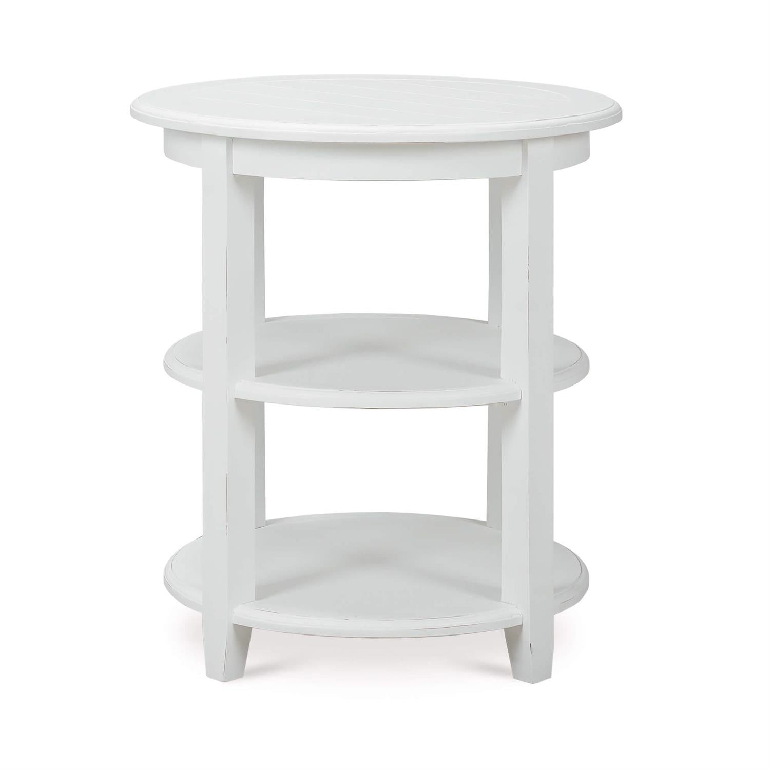Bramble Luna Round 3 Tier Side Table — Architectural White / Light Distressed