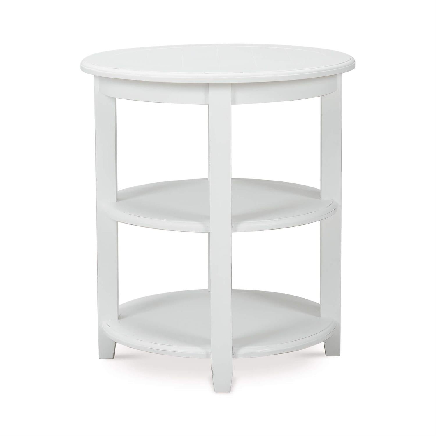 Bramble Luna Round 3 Tier Side Table — Architectural White / Light Distressed