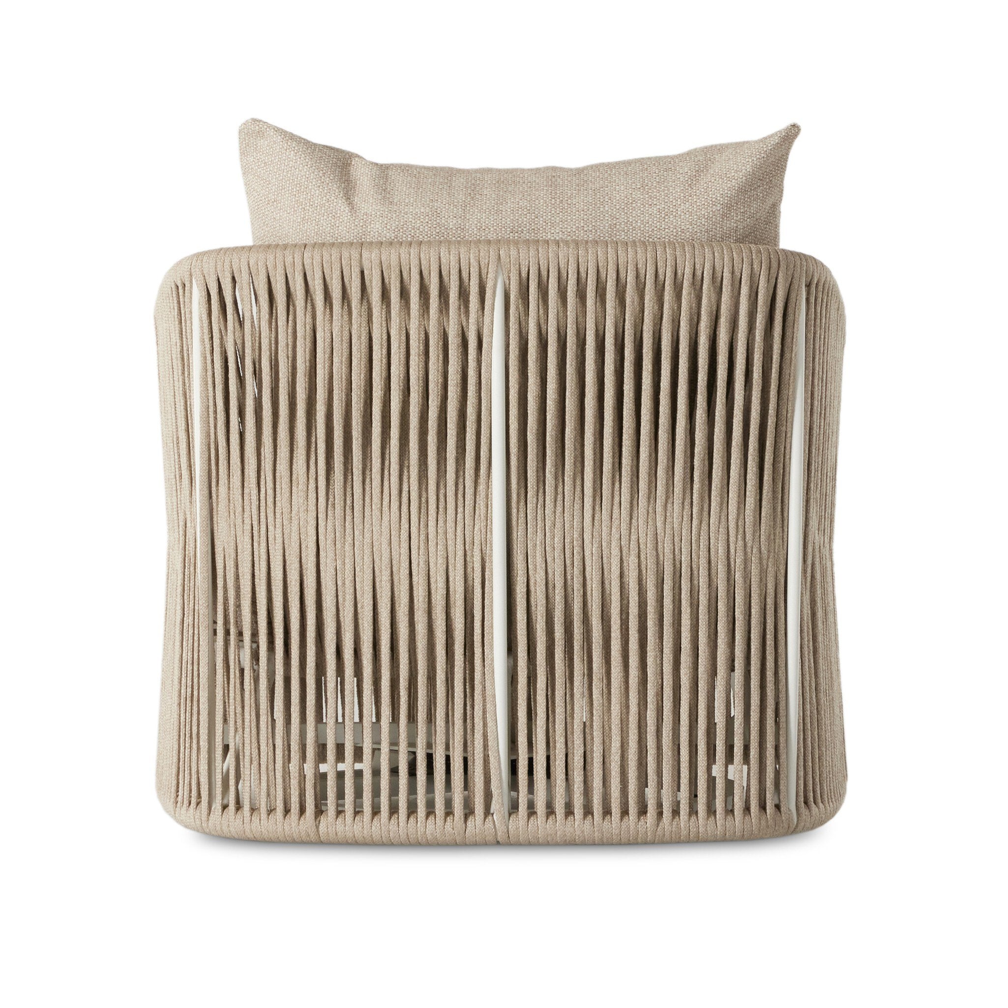 Four Hands Porto Outdoor Swivel Chair — White Aluminum-Faye Sand-Ivory Rope