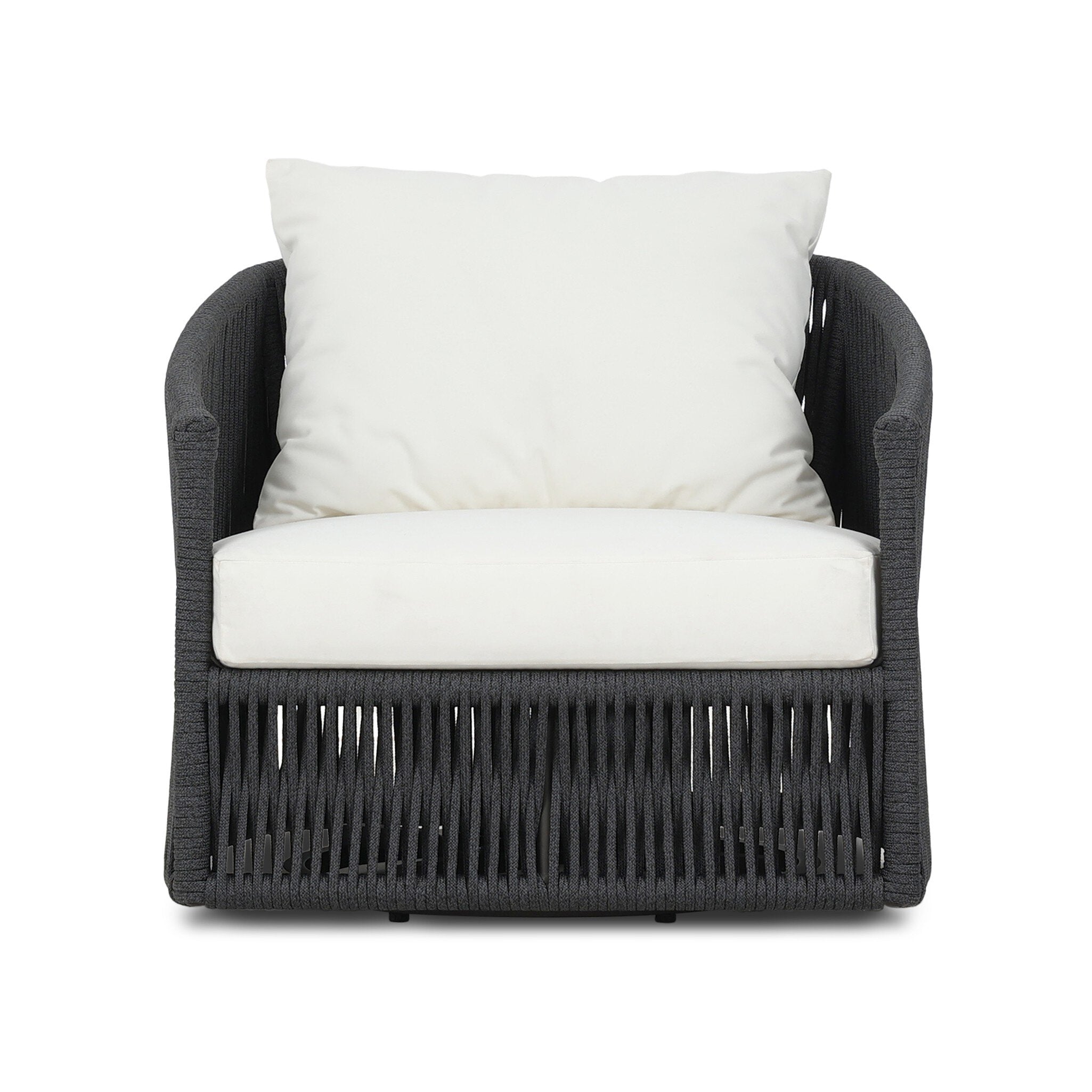 Four Hands Porto Outdoor Swivel Chair — Bronze-Arashi Salt-Thick Dark Grey Rope