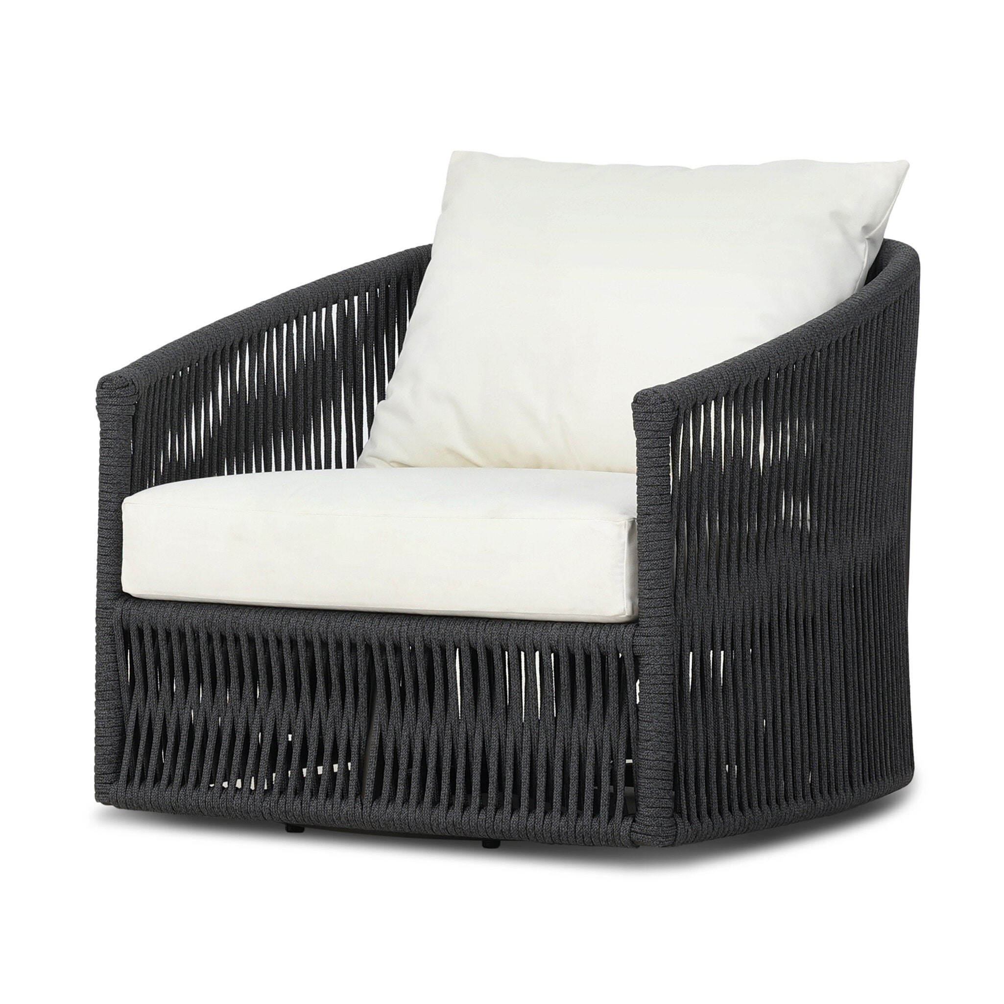 Four Hands Porto Outdoor Swivel Chair — Bronze-Arashi Salt-Thick Dark Grey Rope