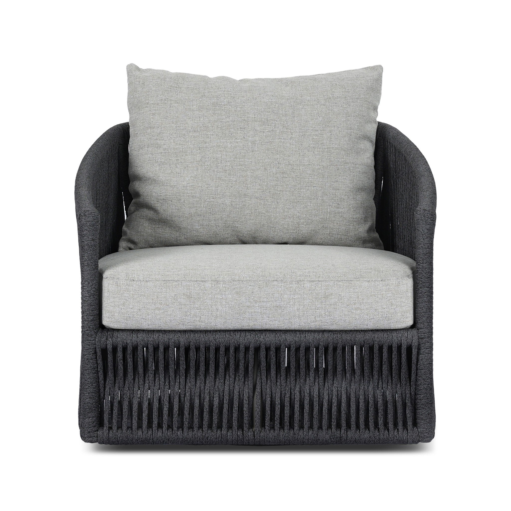 Four Hands Porto Outdoor Swivel Chair — Bronze-Alessi Slate-Thick Dark Grey Rope