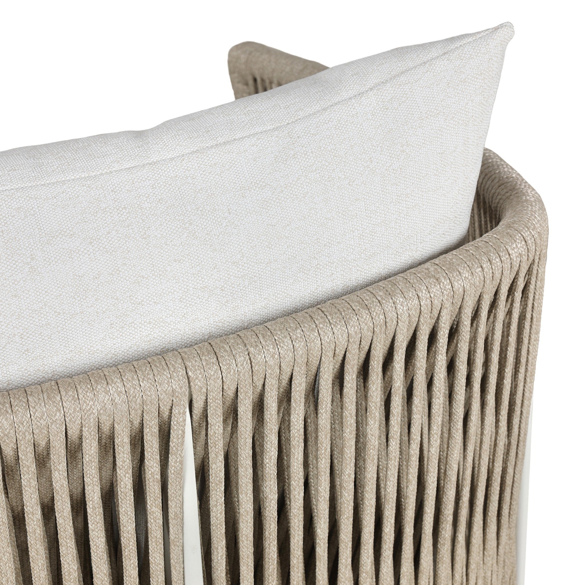 Four Hands Porto Outdoor Swivel Chair — White Aluminum-Alessi Linen-Ivory Rope