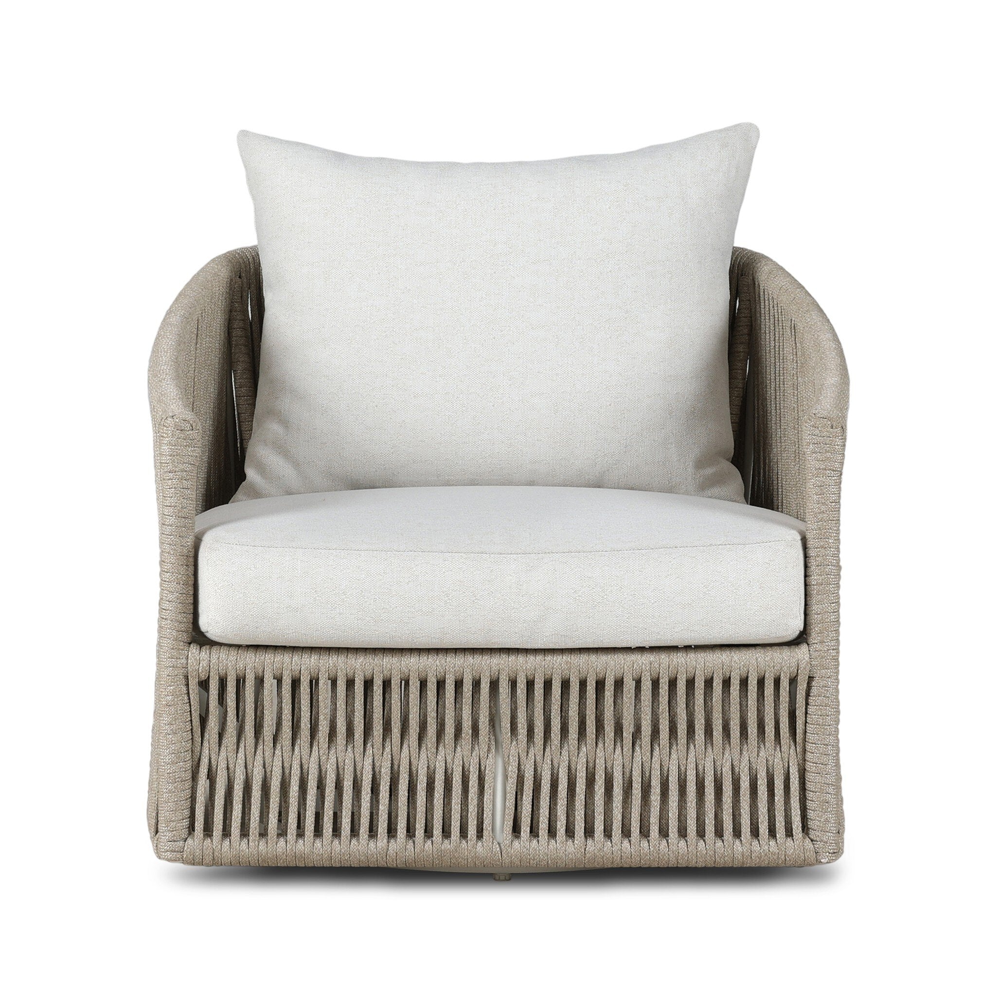 Four Hands Porto Outdoor Swivel Chair — White Aluminum-Alessi Linen-Ivory Rope
