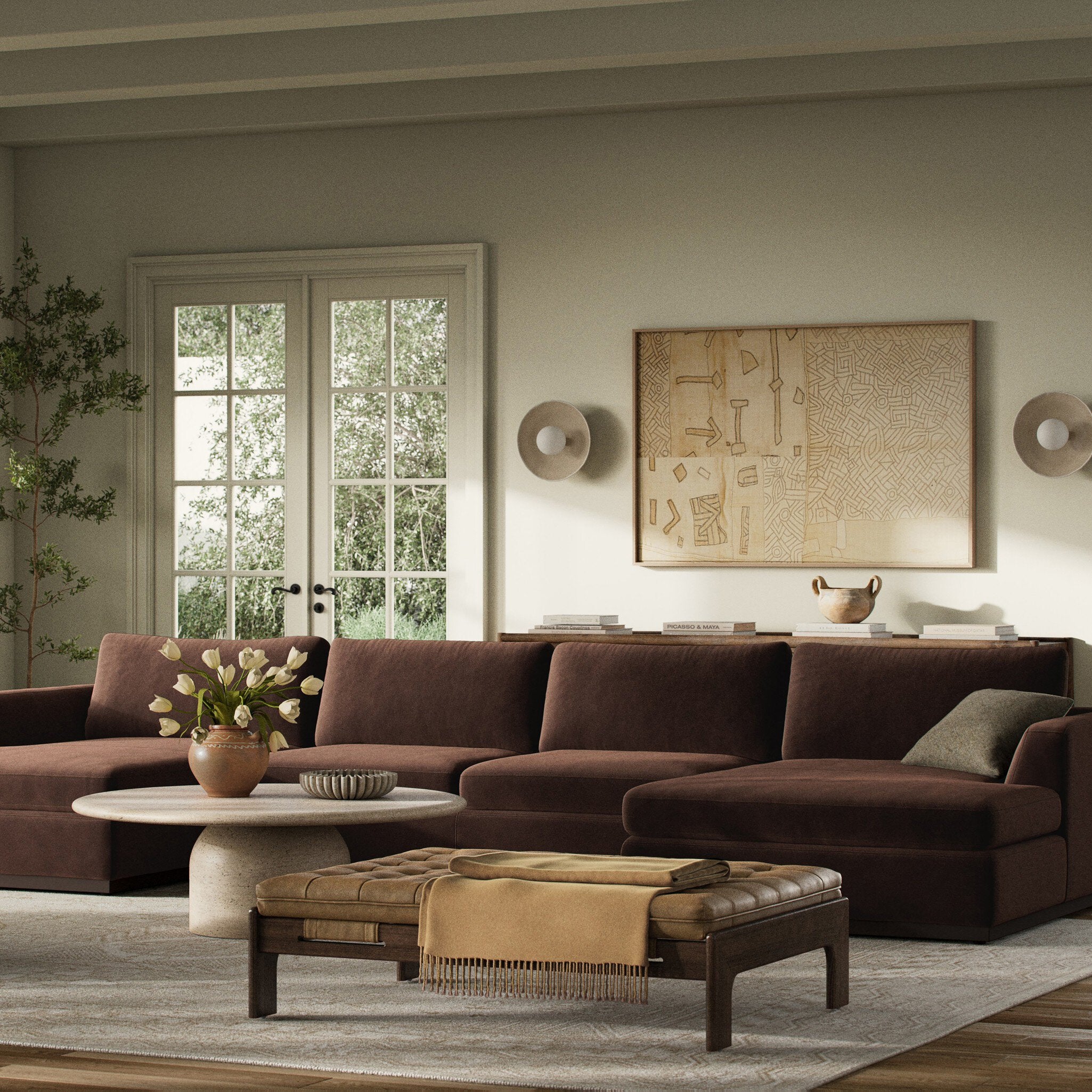 Four Hands Colt 3-Piece U Sectional — Surrey Cocoa-Aged Sienna