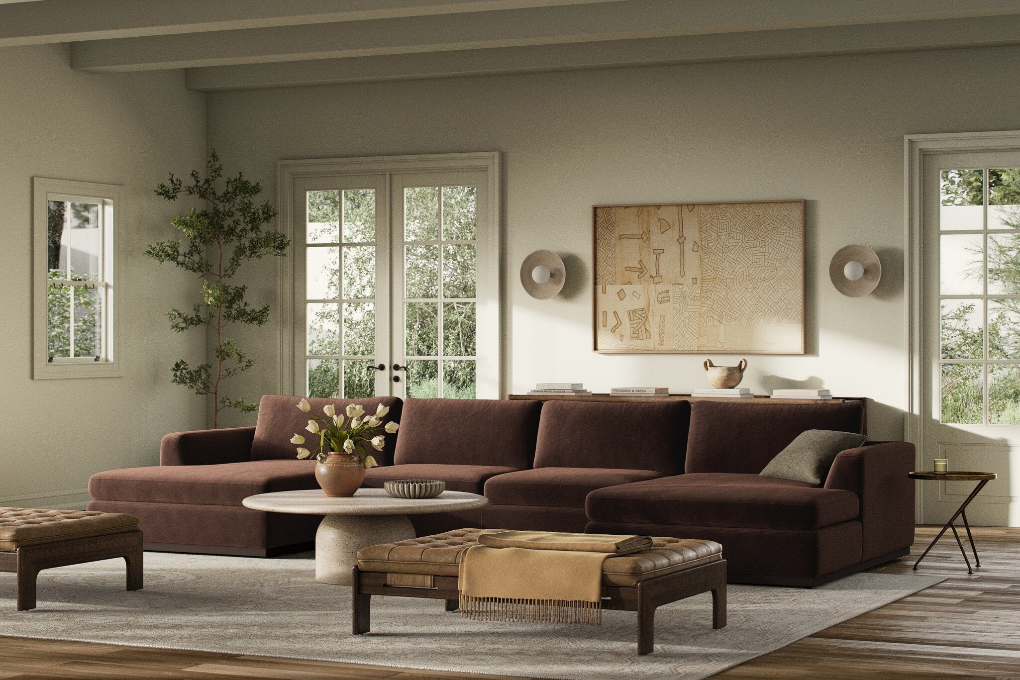 Four Hands Colt 3-Piece U Sectional — Surrey Cocoa-Aged Sienna