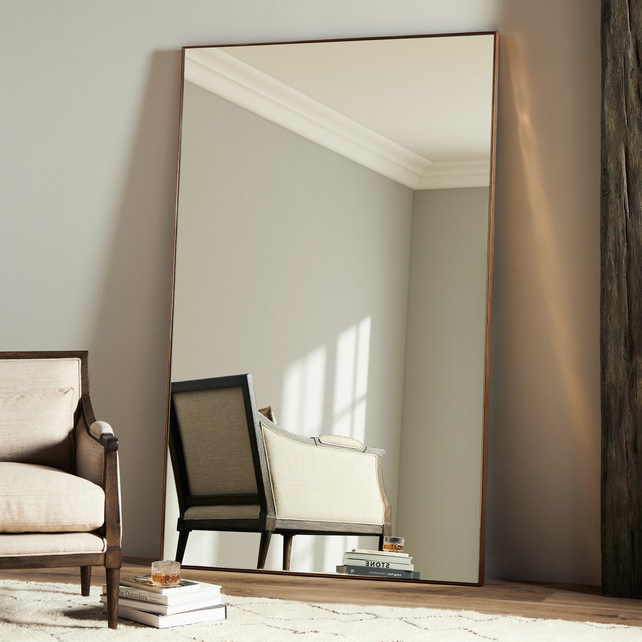 Four Hands Georgina Rectangle Floor Mirror — Polished Brass-Mirror