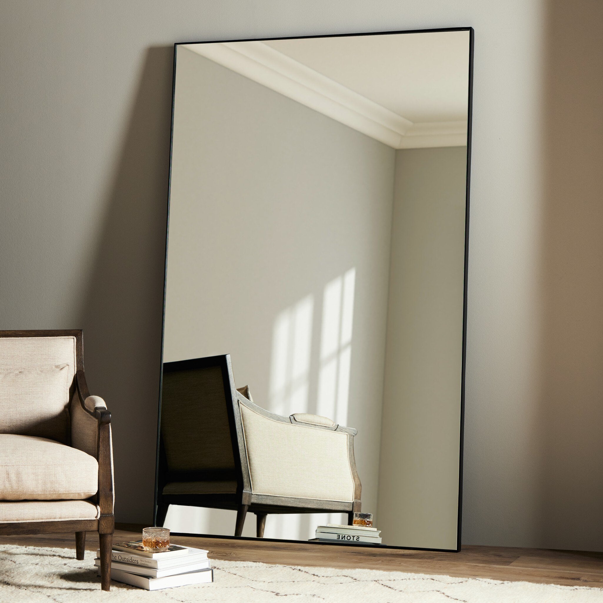 Four Hands Georgina Rectangle Floor Mirror — Iron Matte Black-Mirror